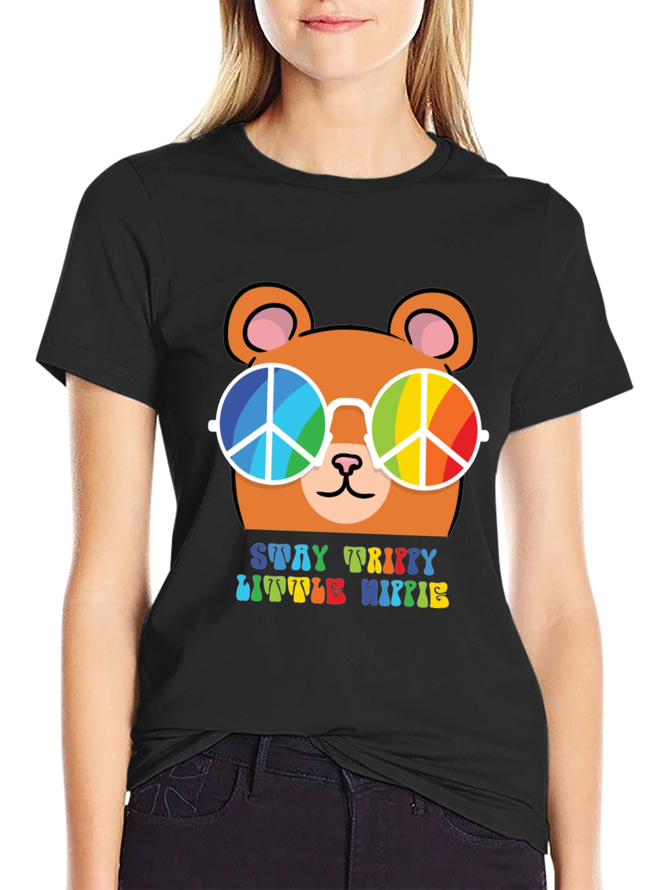Stay Trippy Little Hippie Bear Graphic Tee