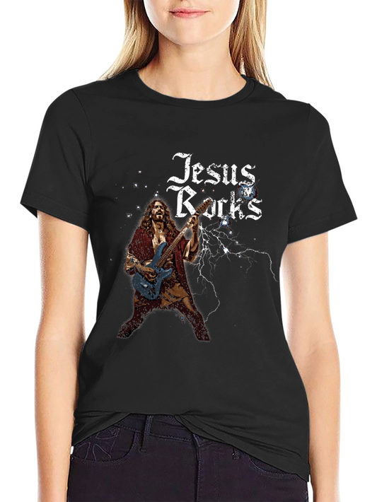 Jesus Rocks Graphic Tee - Black Cotton T-Shirt
