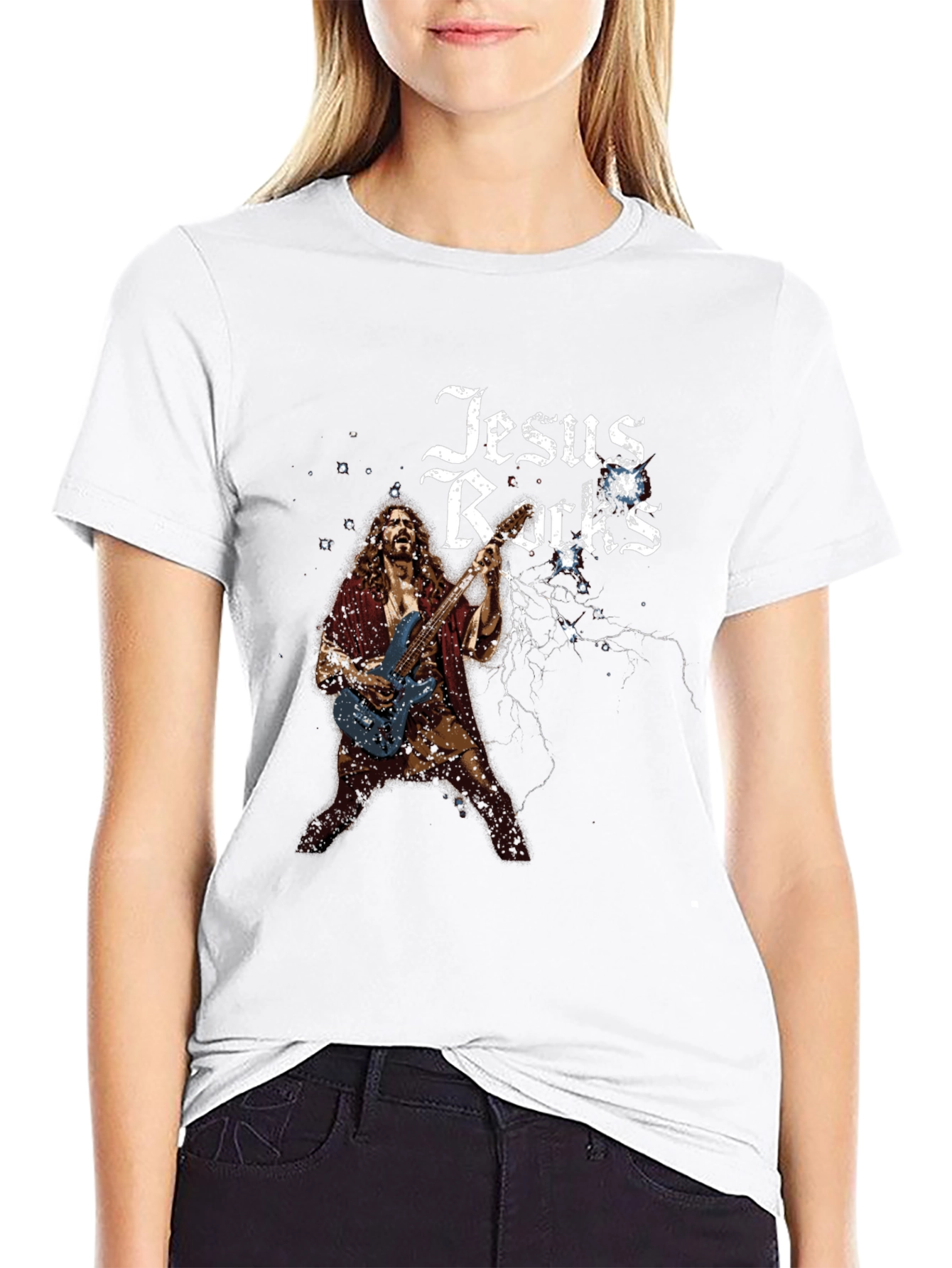 Jesus Rocks Graphic Tee - Black Cotton T-Shirt