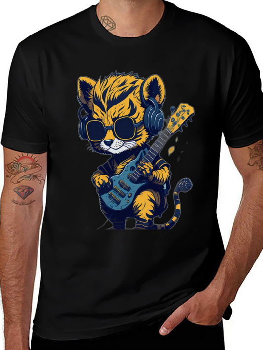 Cool Tiger Guitarist Graphic T-Shirt