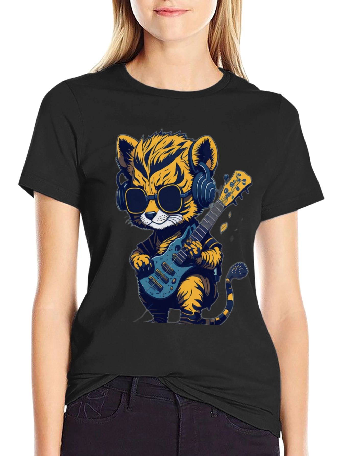 Cool Tiger Guitarist Graphic T-Shirt
