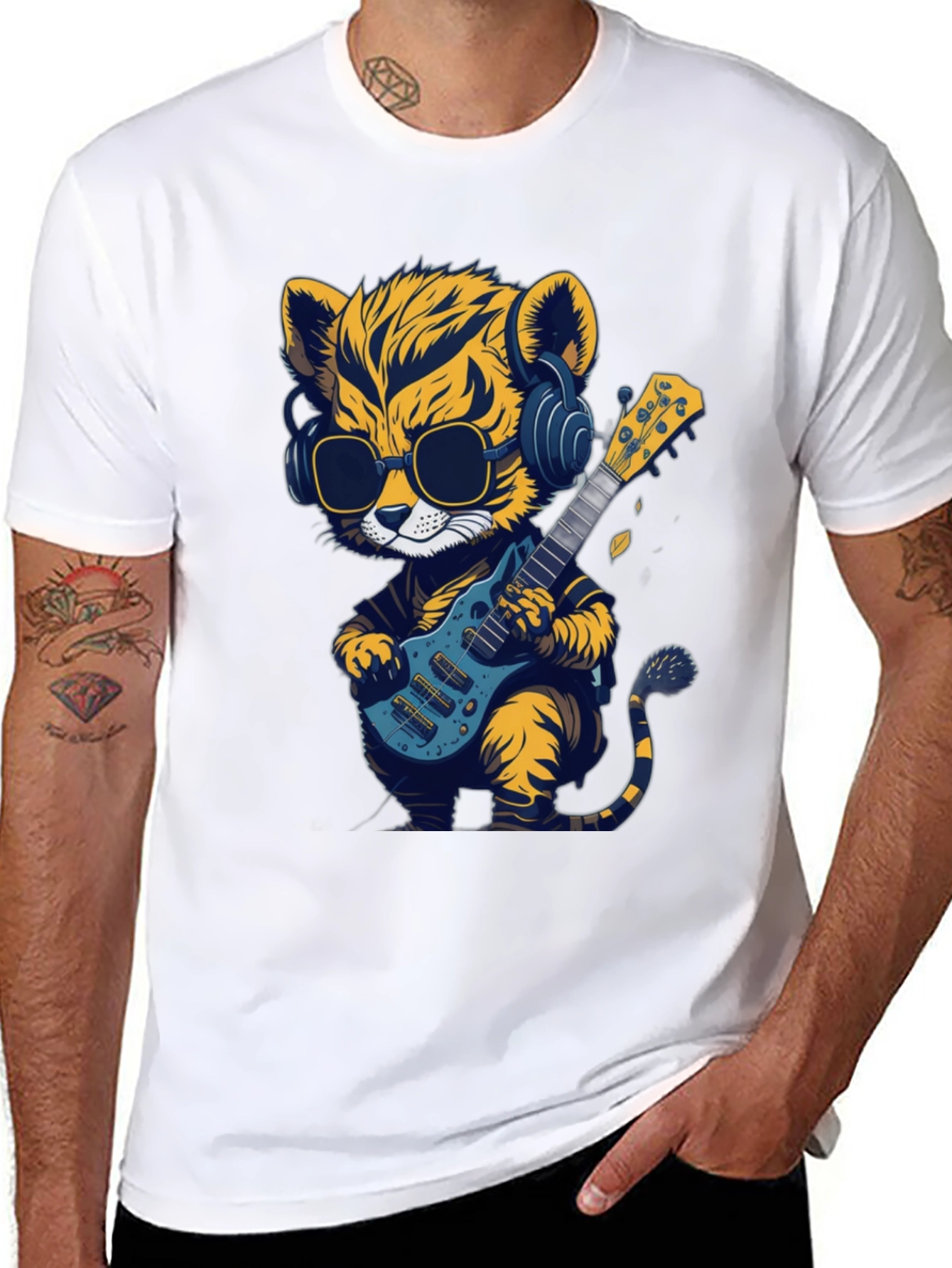 Cool Tiger Guitarist Graphic T-Shirt
