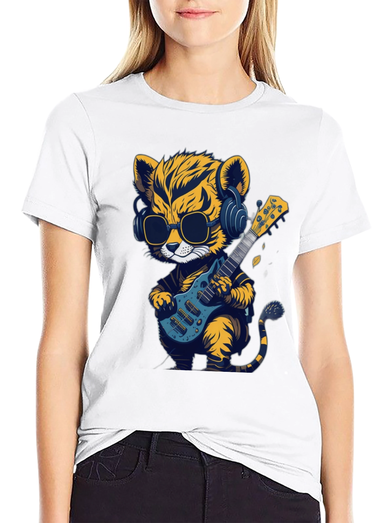Cool Tiger Guitarist Graphic T-Shirt