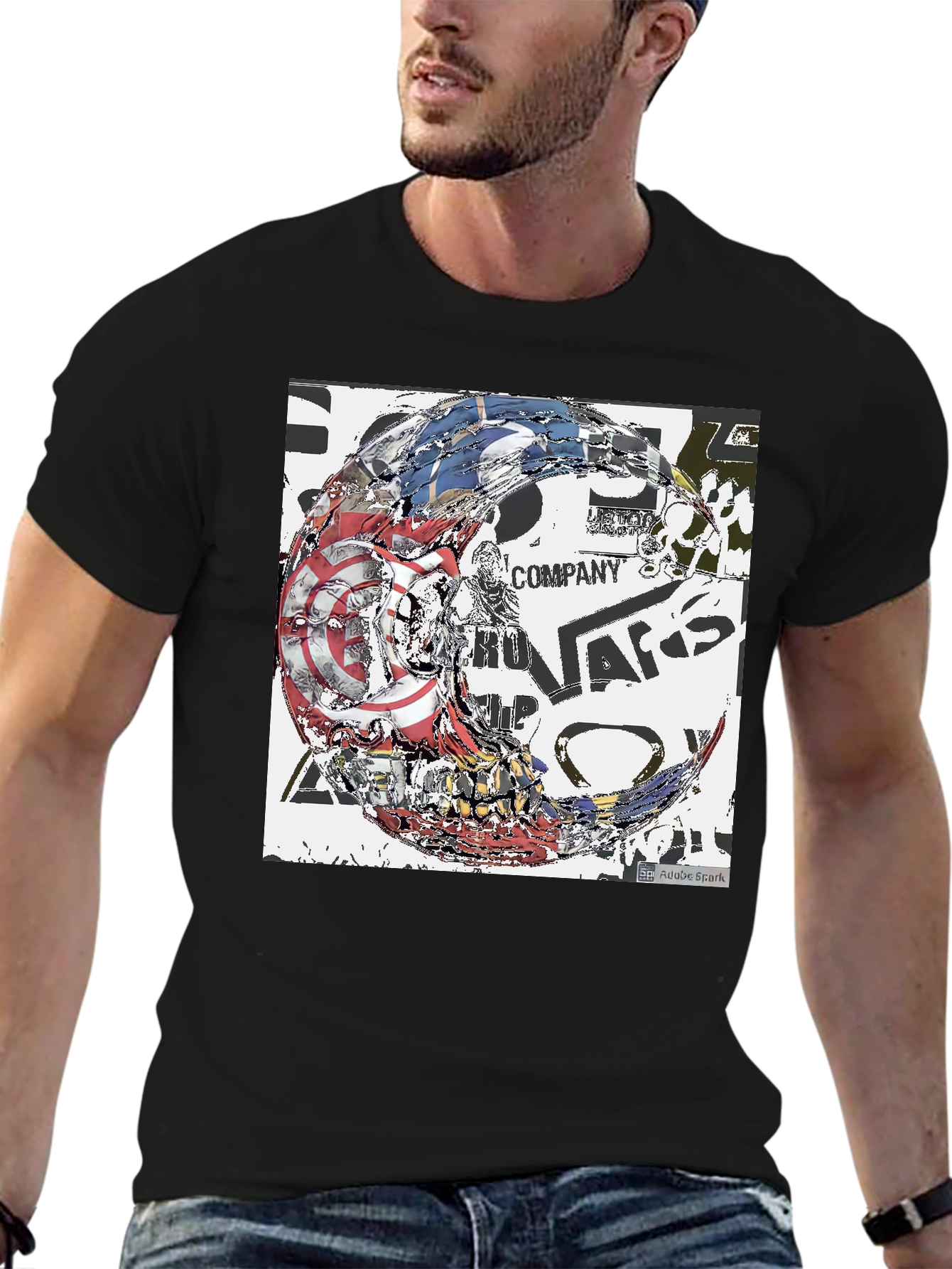 Abstract Graphic Print Black Tee