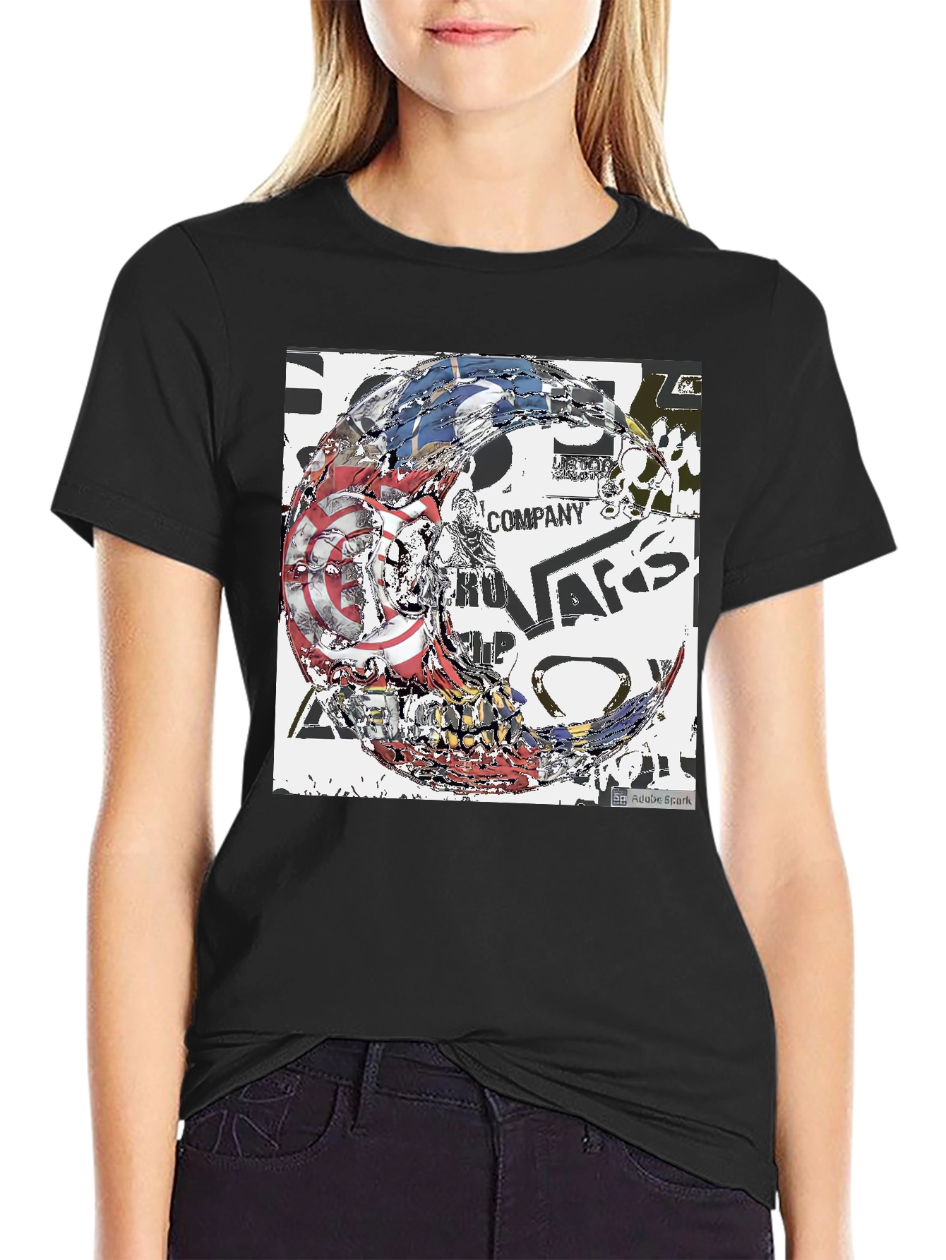 Abstract Graphic Print Black Tee
