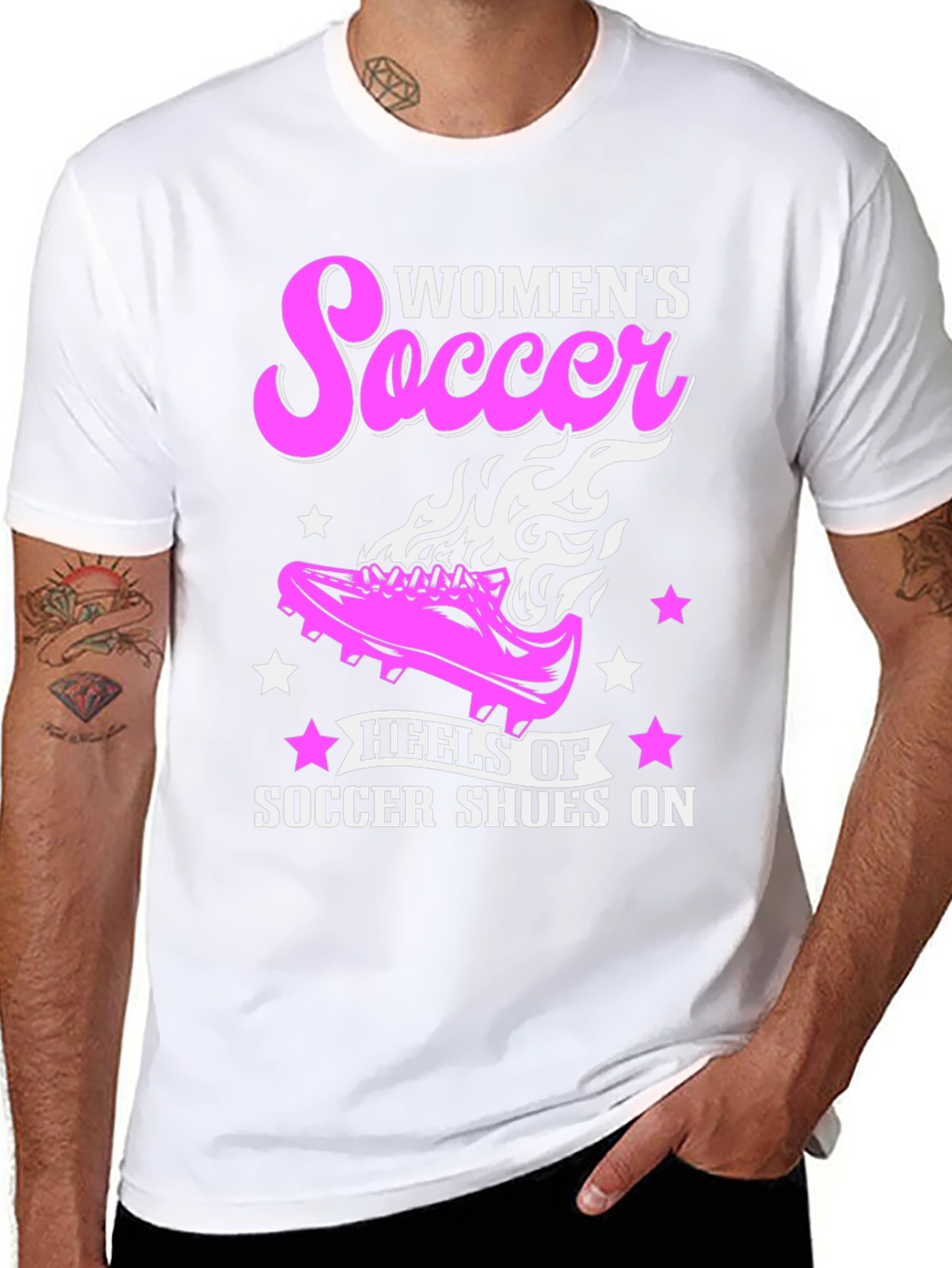 Womens Soccer T-Shirt Heels of Soccer Shoes On