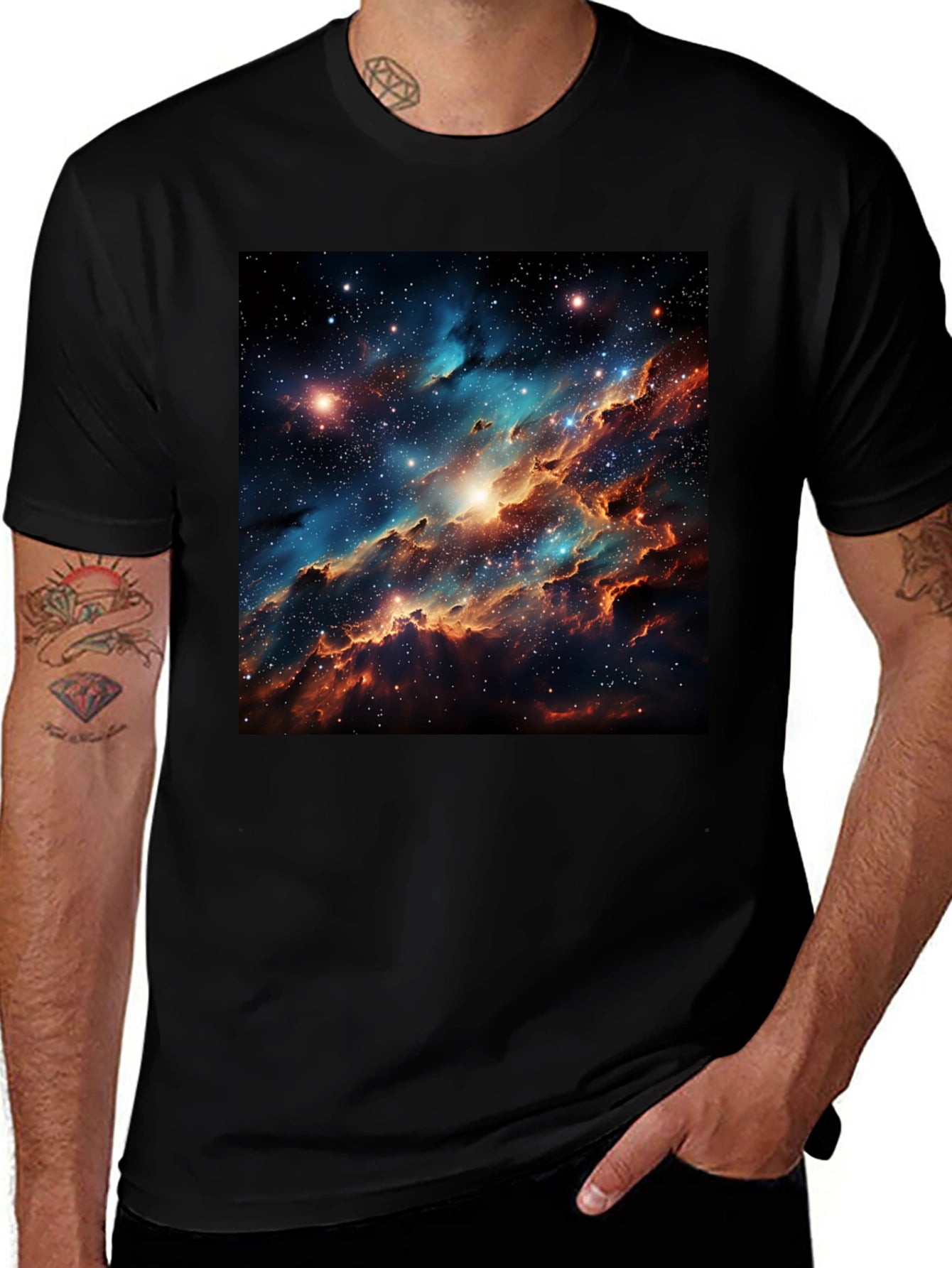Nebula Galaxy Print Black T-Shirt