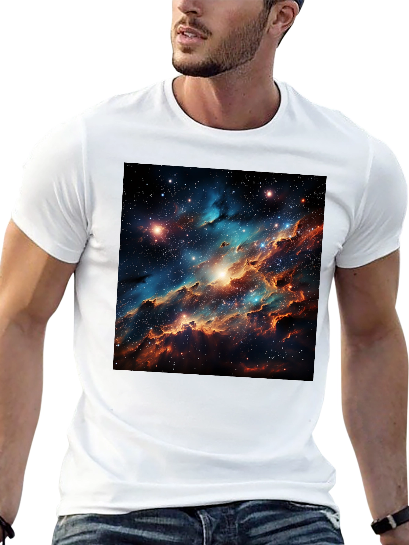 Nebula Galaxy Print Black T-Shirt