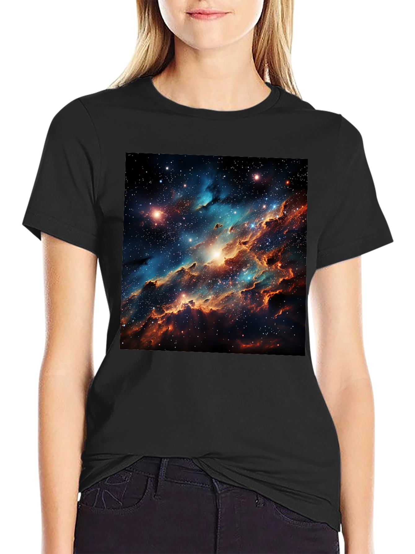 Nebula Galaxy Print Black T-Shirt