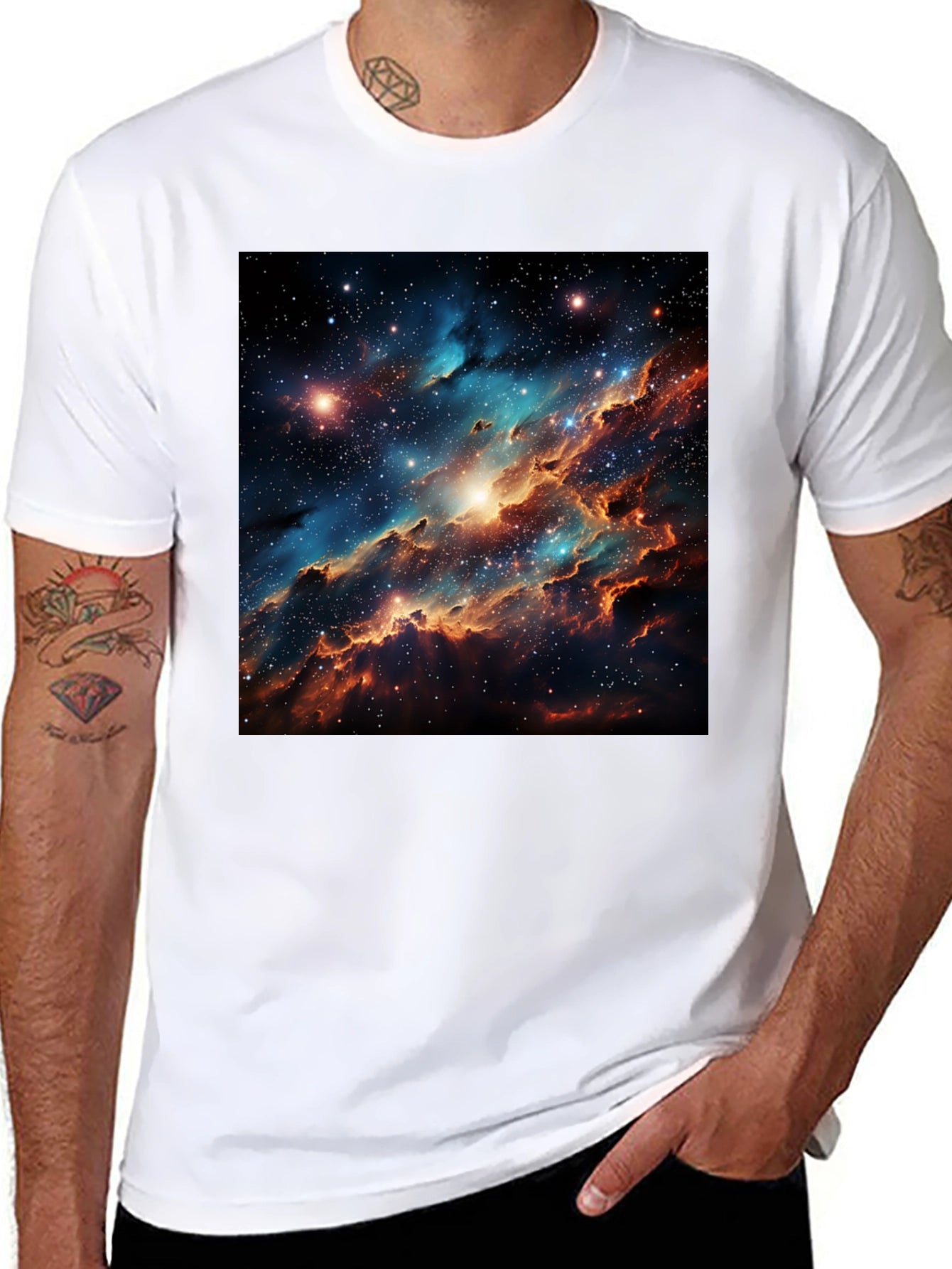 Nebula Galaxy Print Black T-Shirt