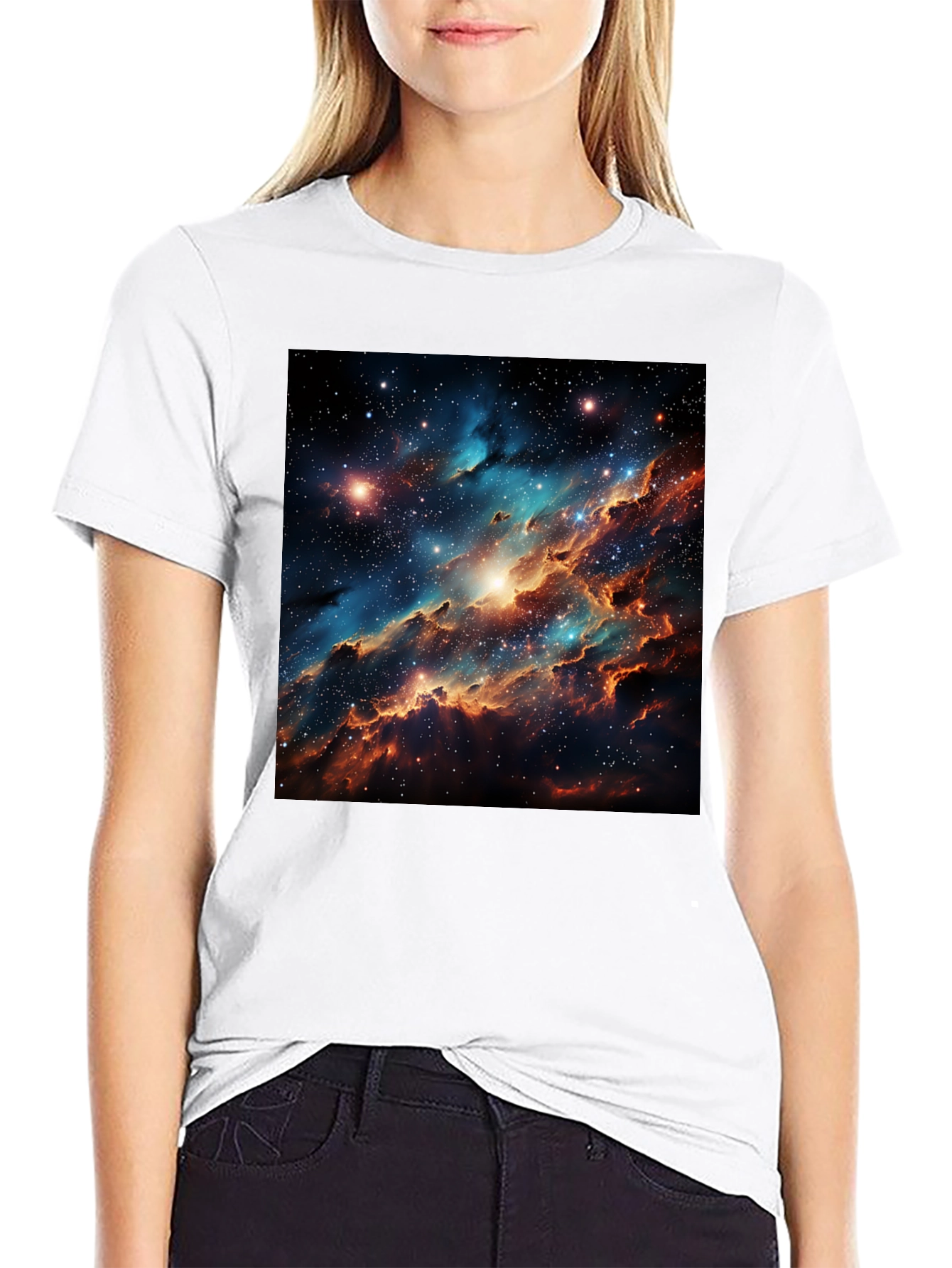 Nebula Galaxy Print Black T-Shirt