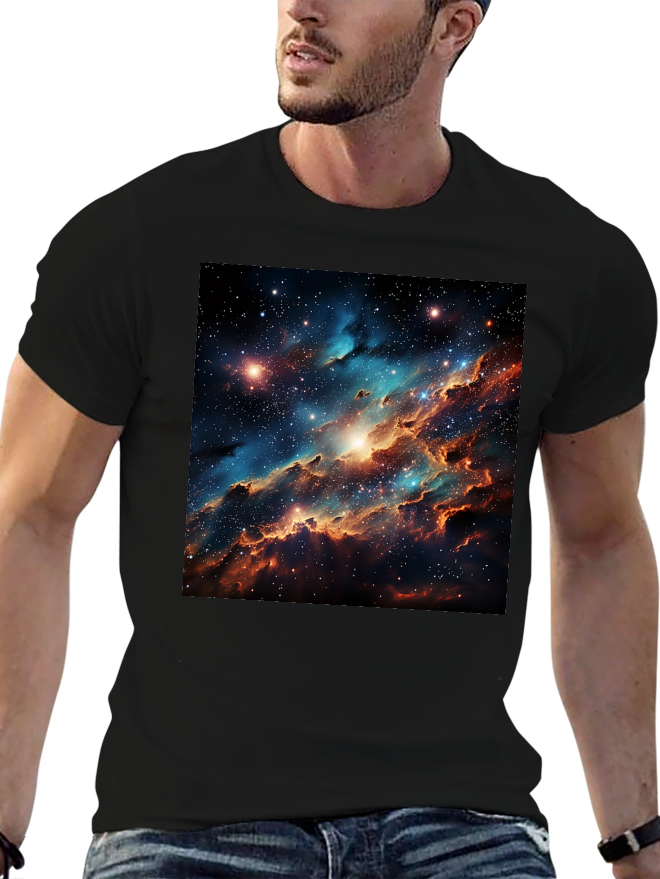 Nebula Galaxy Print Black T-Shirt