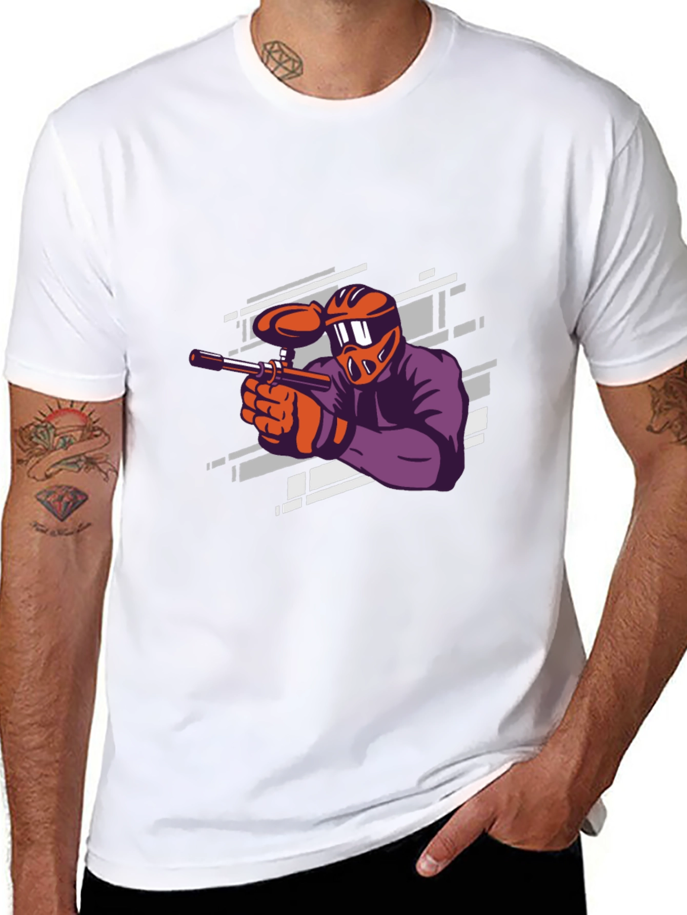 Paintball Player Graphic Tee - Black Cotton T-Shirt