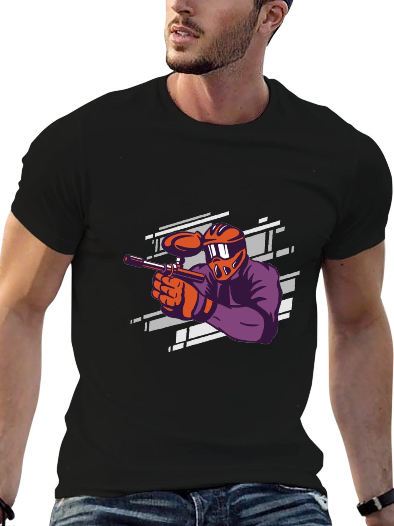 Paintball Player Graphic Tee - Black Cotton T-Shirt