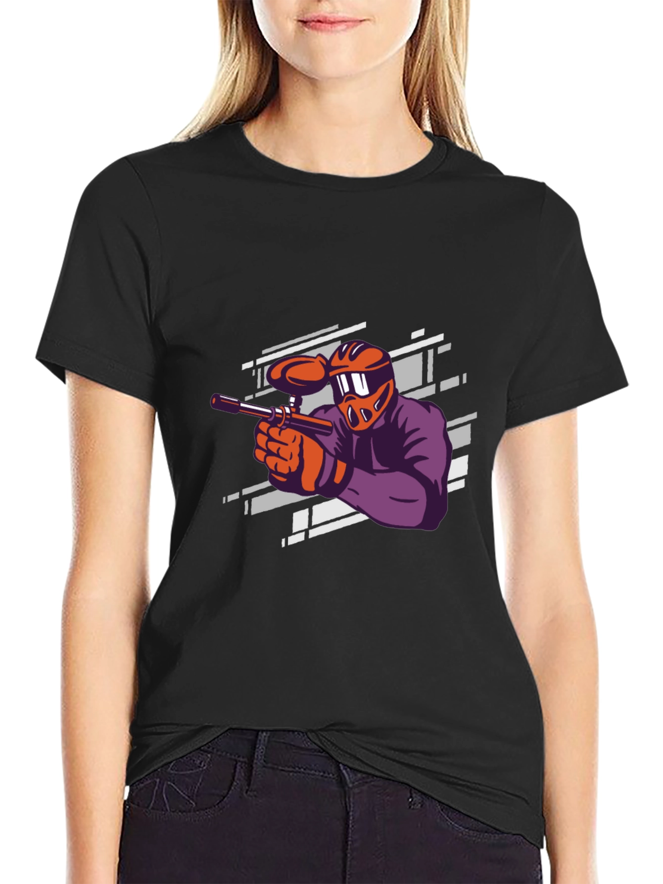 Paintball Player Graphic Tee - Black Cotton T-Shirt