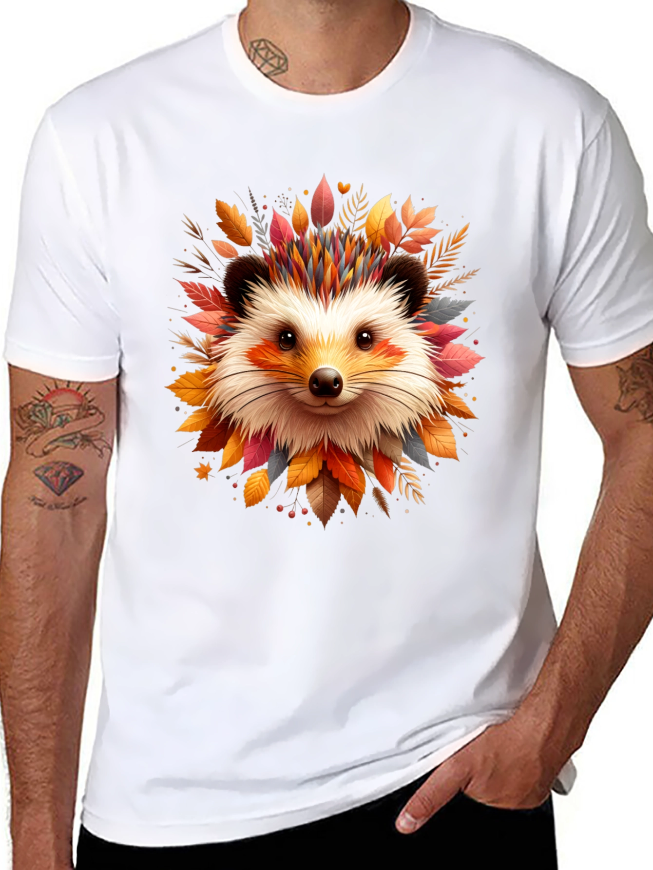 Hedgehog Autumn Leaves T-Shirt