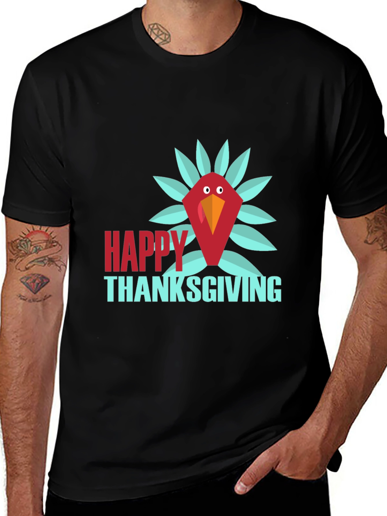 Happy Thanksgiving Turkey T-Shirt - Black