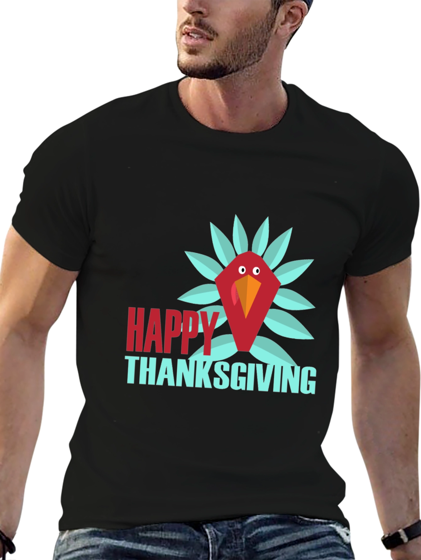 Happy Thanksgiving Turkey T-Shirt - Black