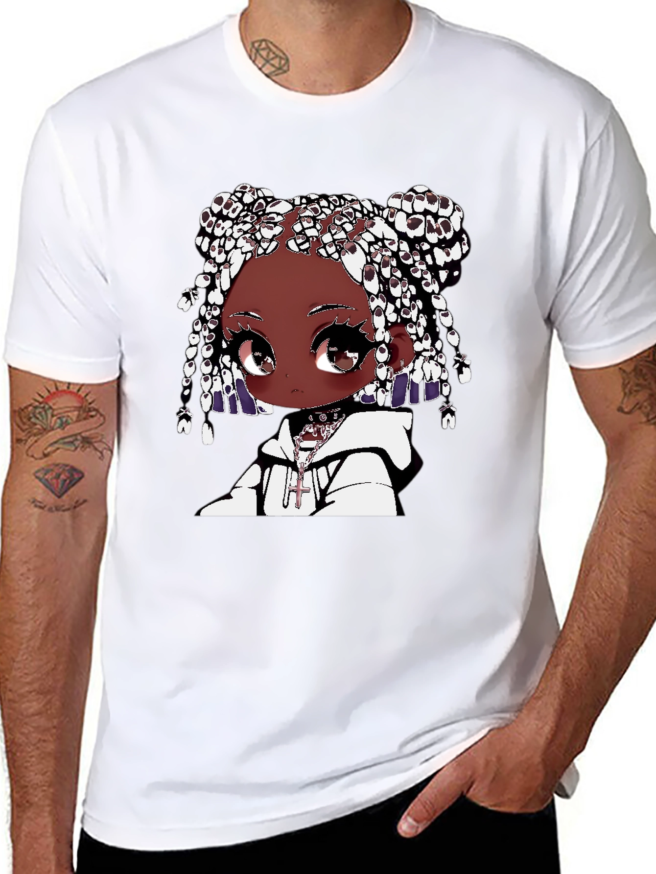Anime Girl Graphic Tee - Black