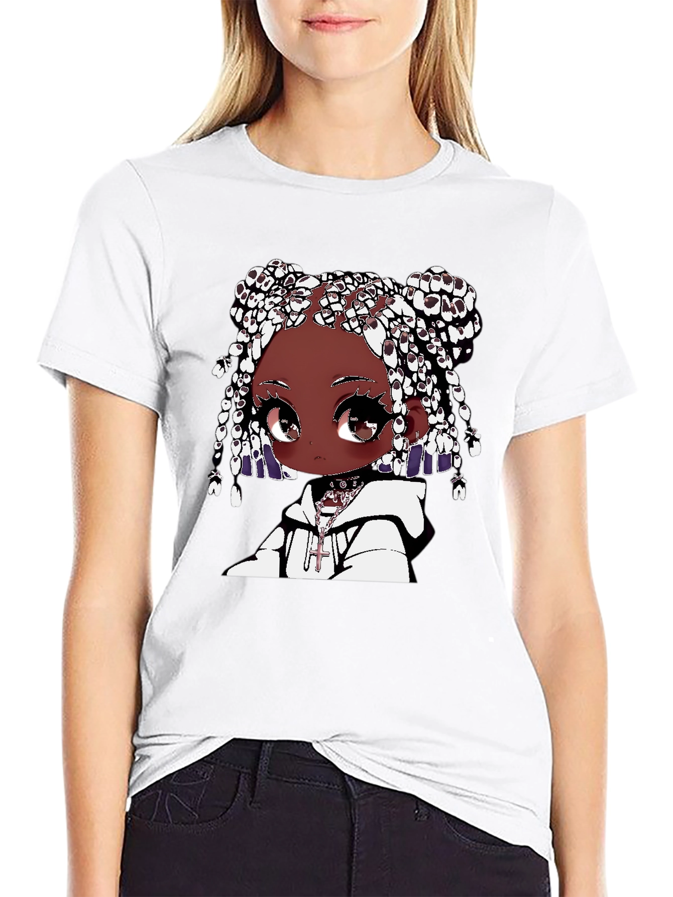 Anime Girl Graphic Tee - Black
