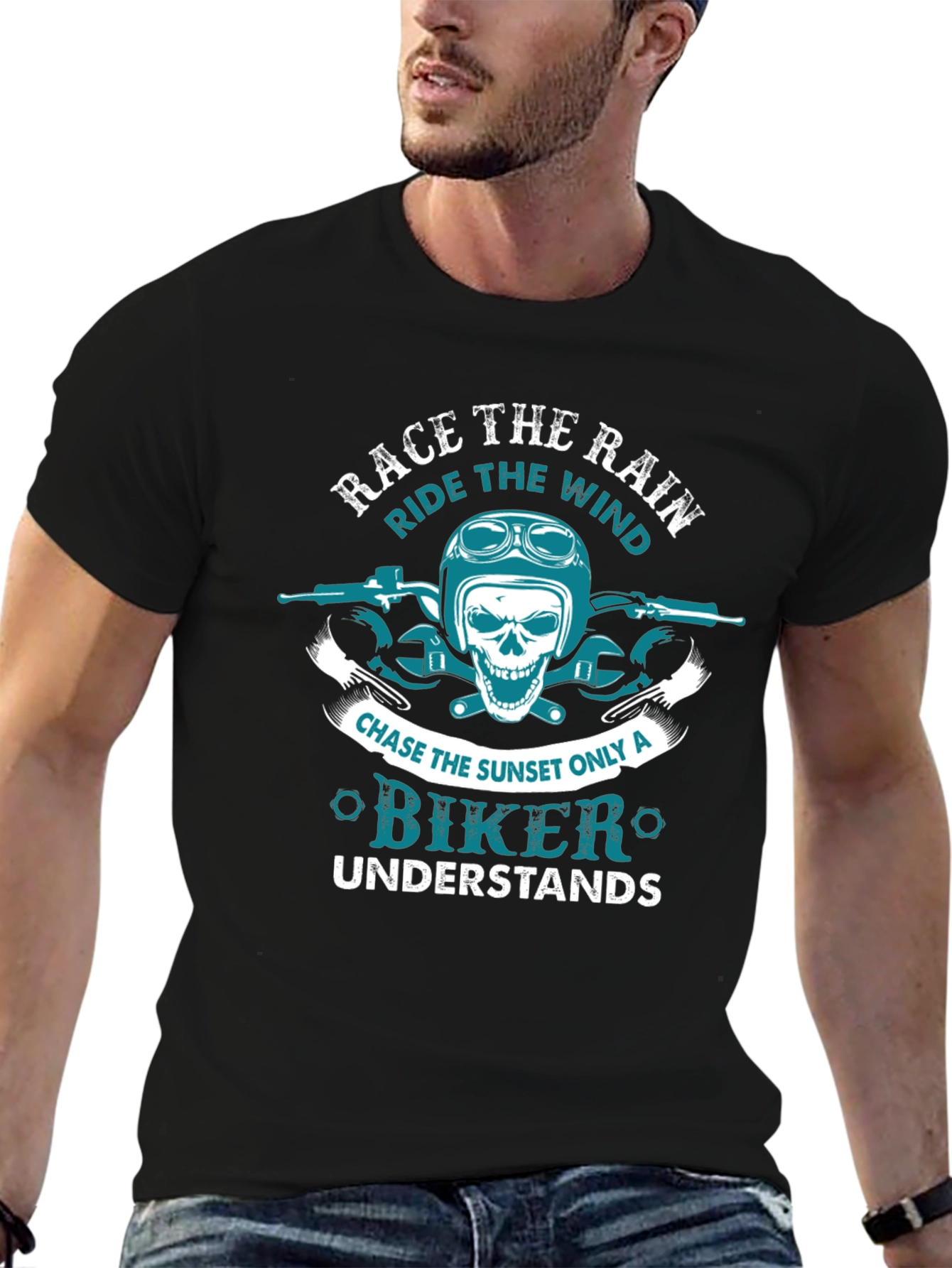 Biker T-Shirt: Race the Rain Ride the Wind
