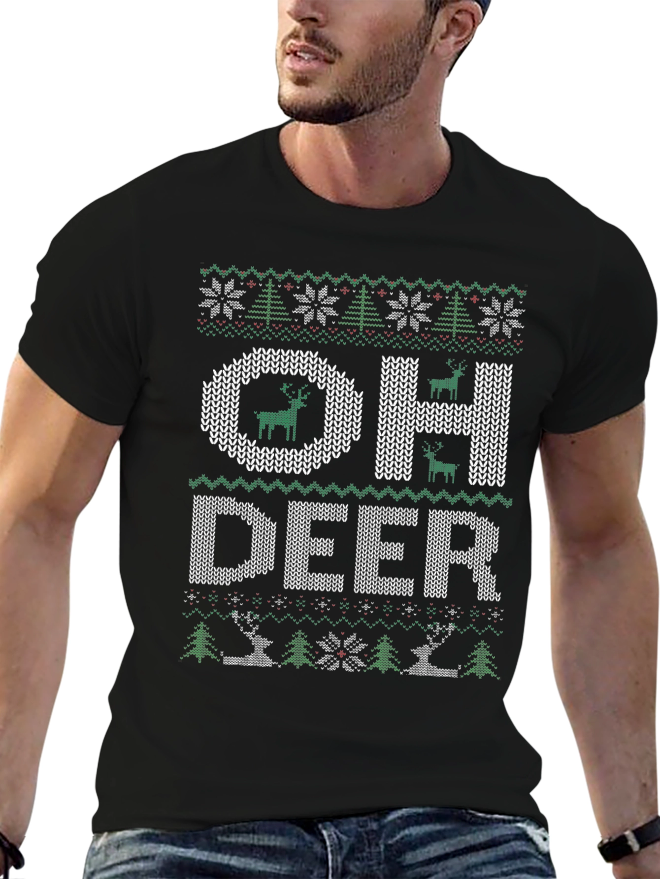 Oh Deer Ugly Christmas Sweater Style T-Shirt