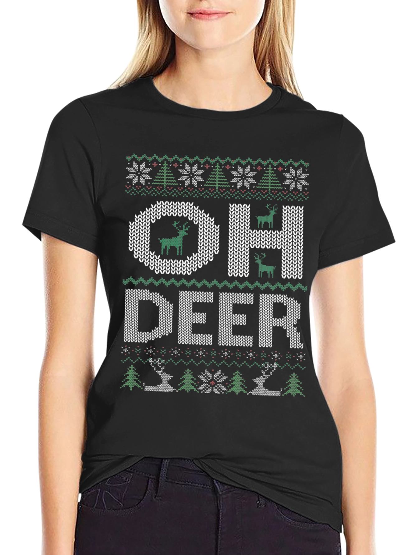 Oh Deer Ugly Christmas Sweater Style T-Shirt