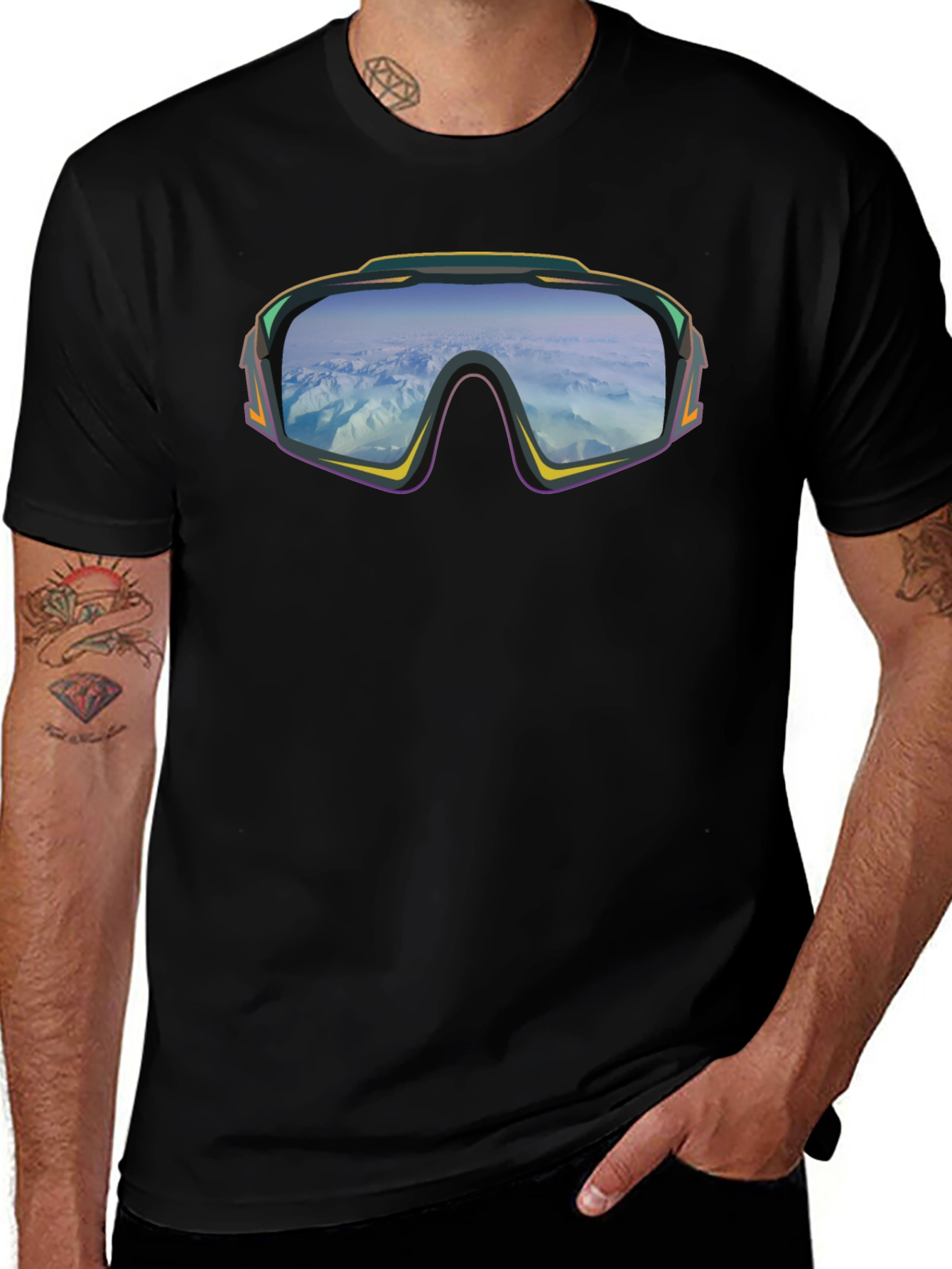 Retro Ski Goggles Graphic T-Shirt - Black