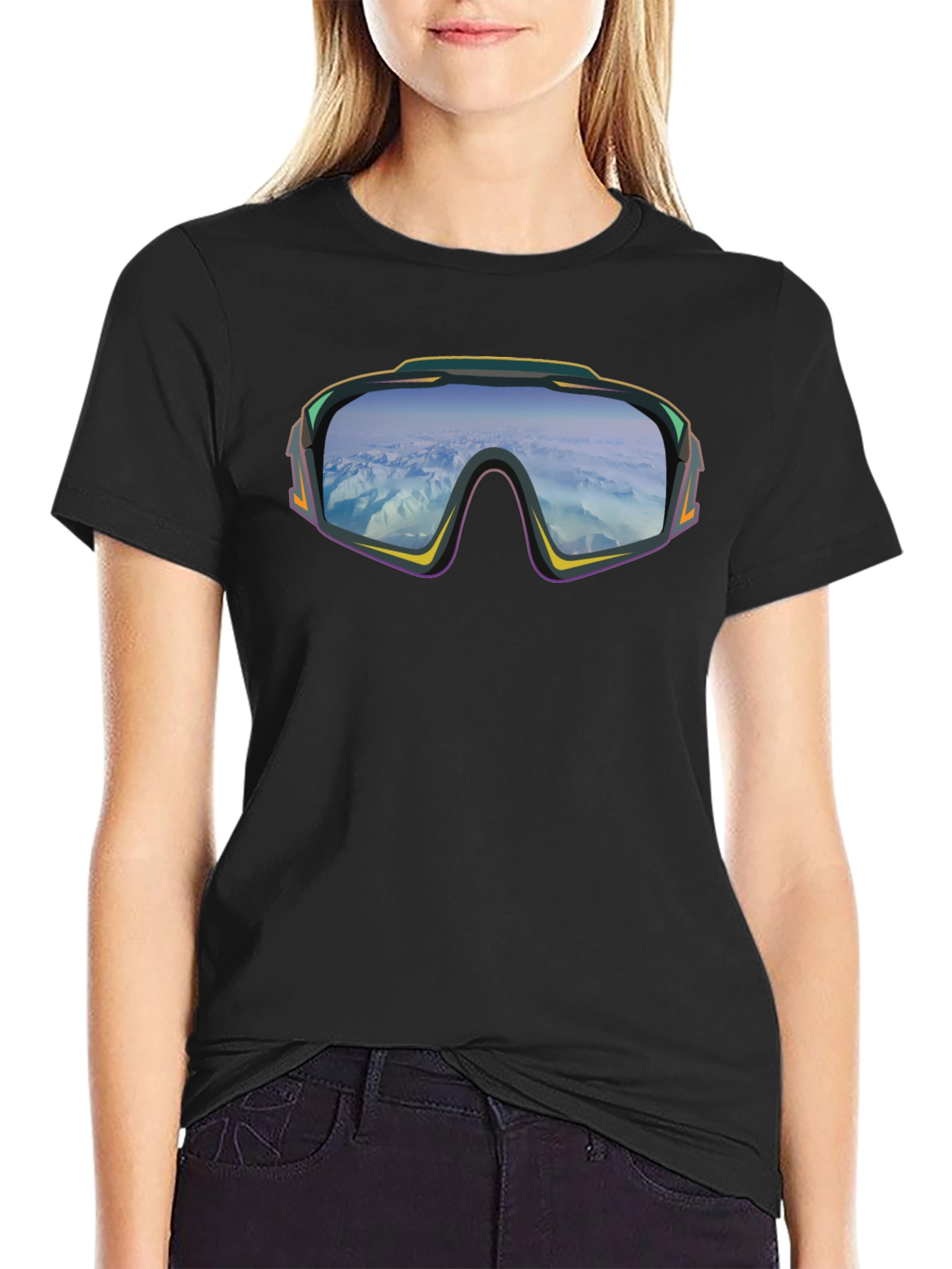 Retro Ski Goggles Graphic T-Shirt - Black