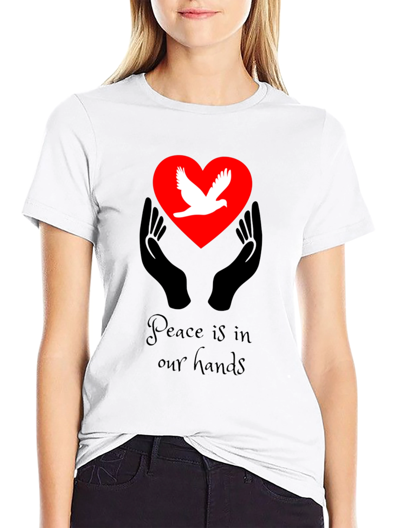 Peace Dove Heart Hands Graphic T-Shirt