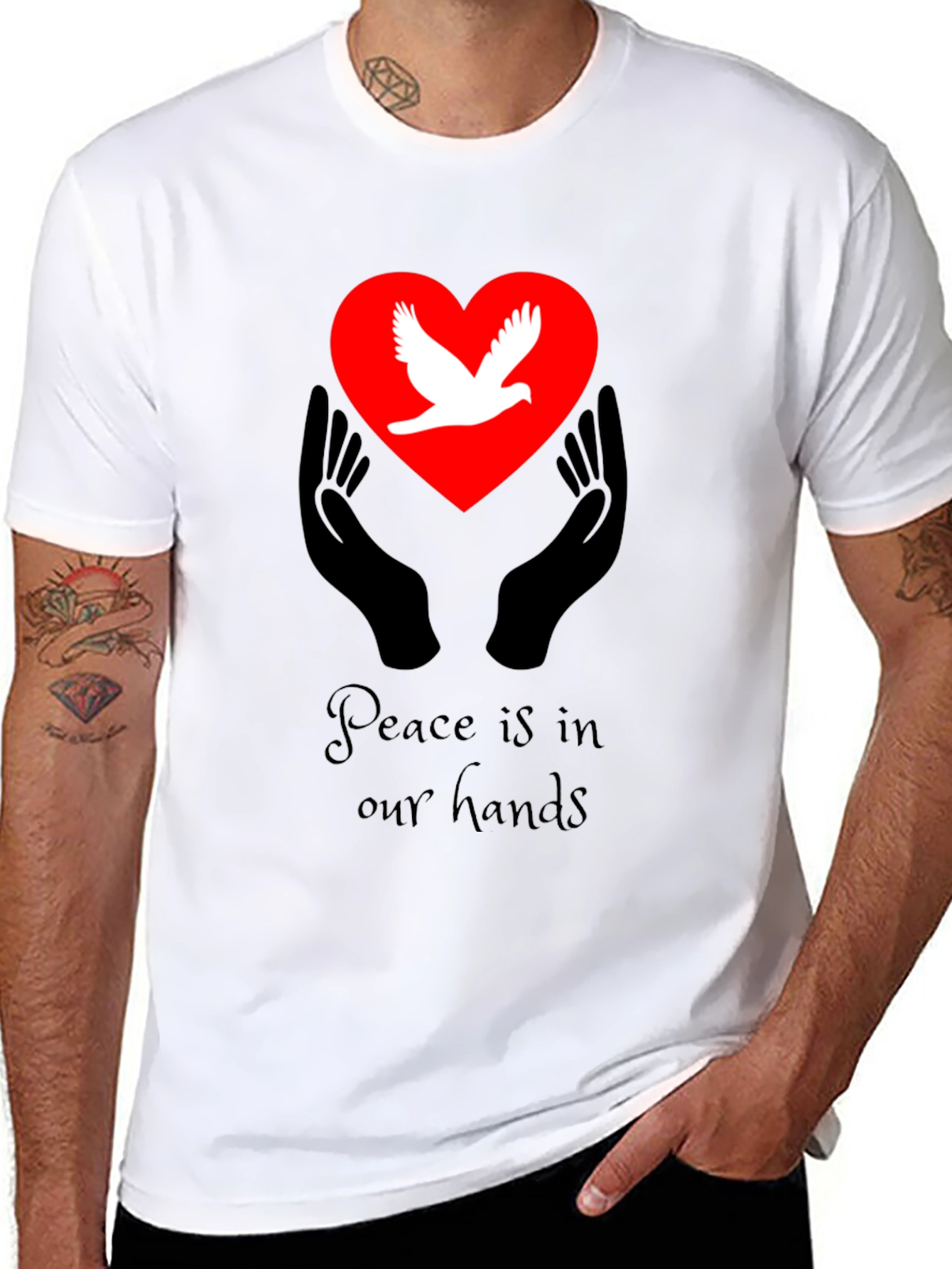 Peace Dove Heart Hands Graphic T-Shirt