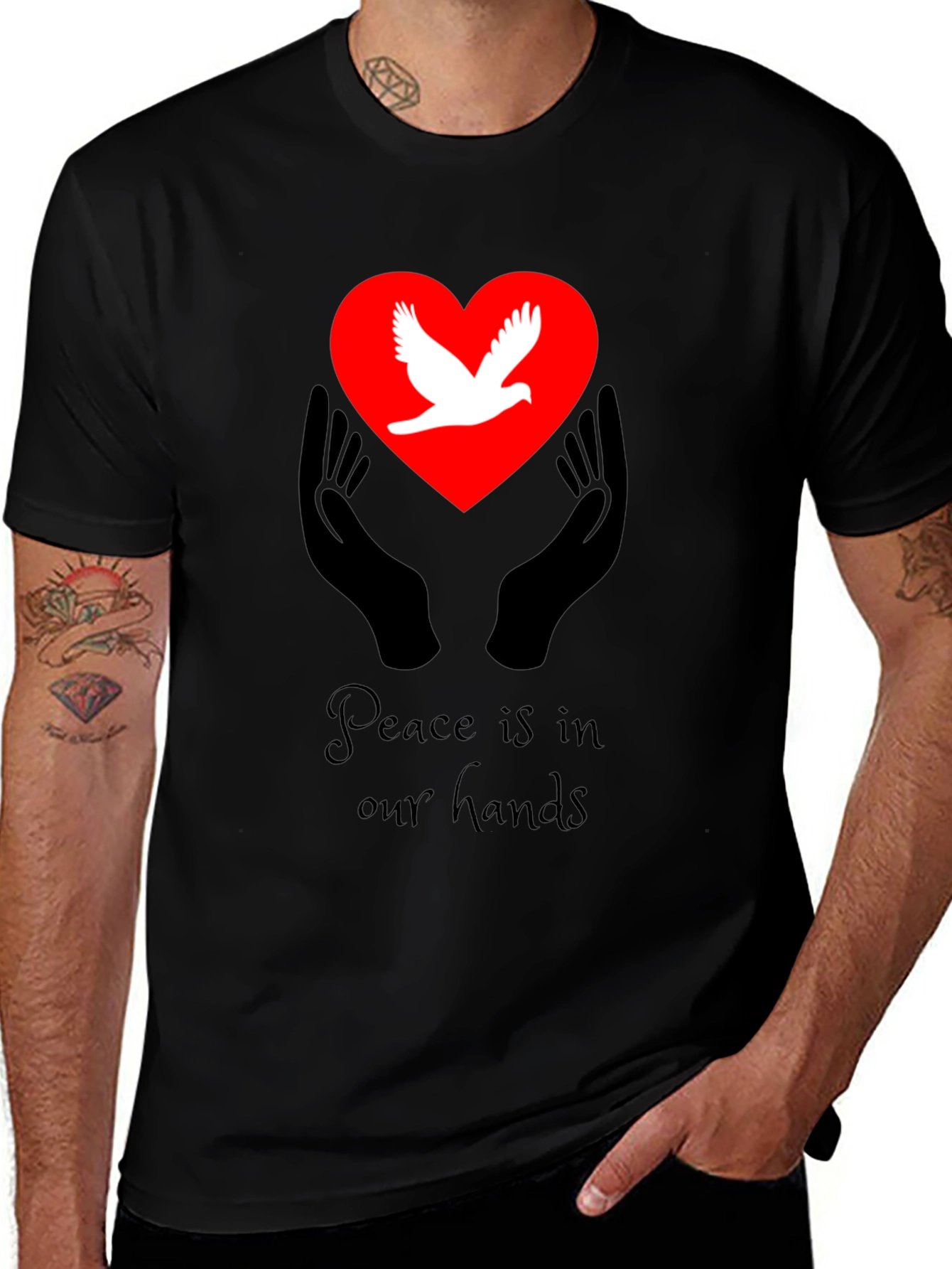Peace Dove Heart Hands Graphic T-Shirt