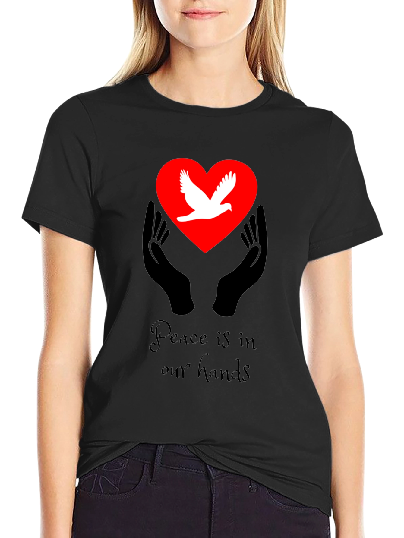 Peace Dove Heart Hands Graphic T-Shirt