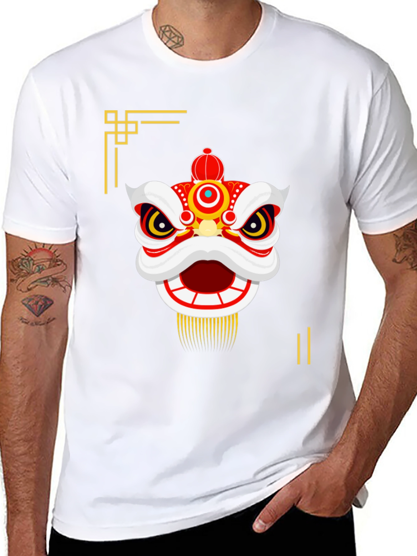 Chinese Lion Dance Graphic Tee - Black