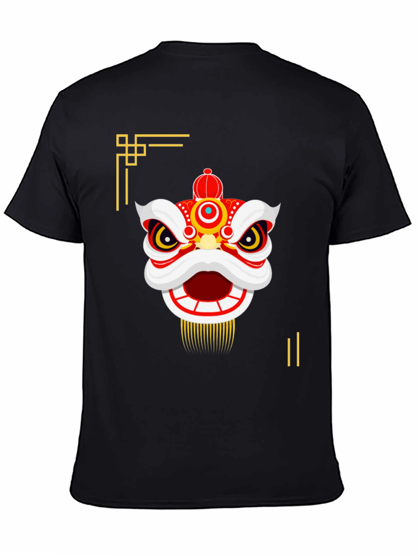 Chinese Lion Dance Graphic Tee - Black