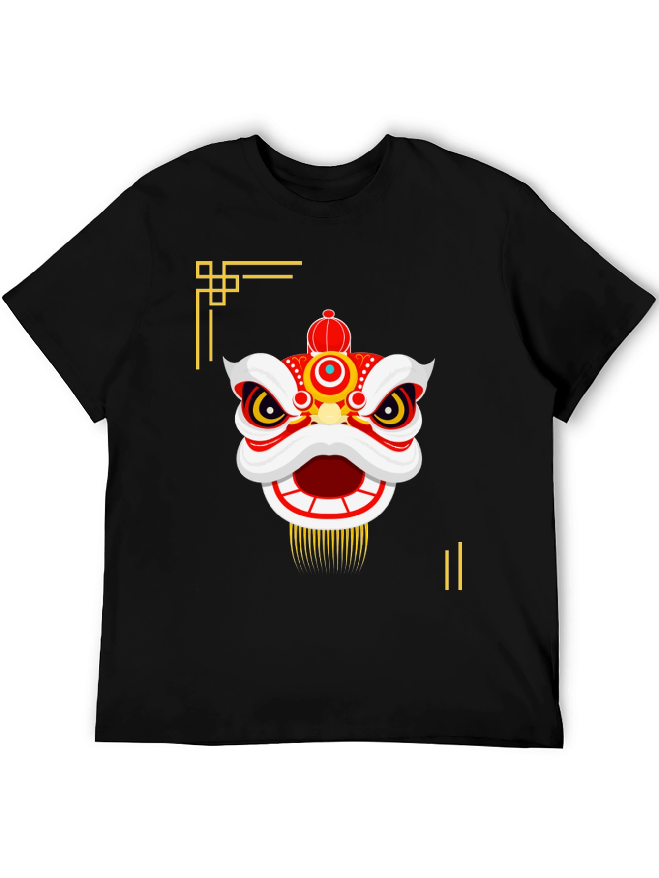 Chinese Lion Dance Graphic Tee - Black