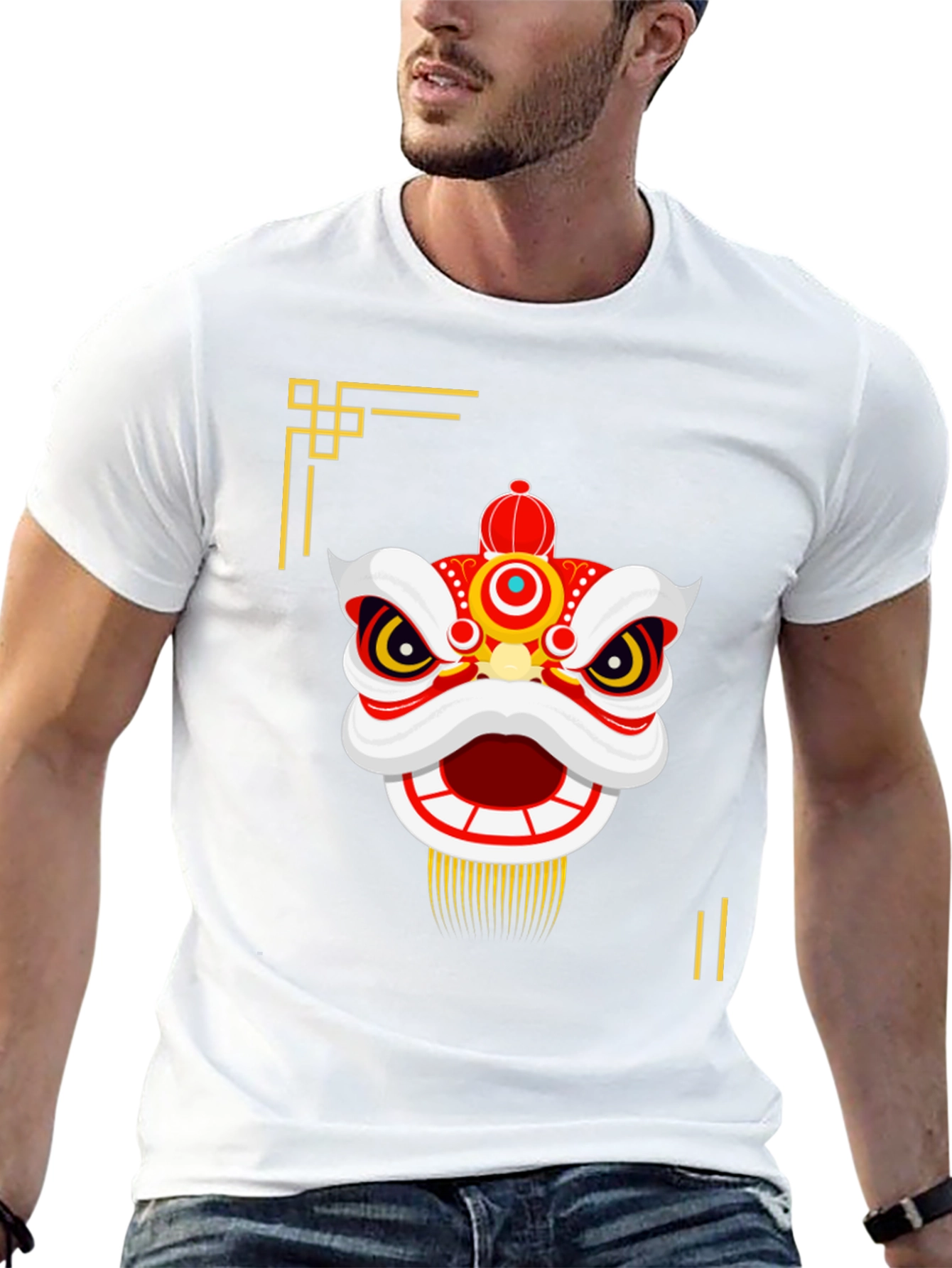 Chinese Lion Dance Graphic Tee - Black