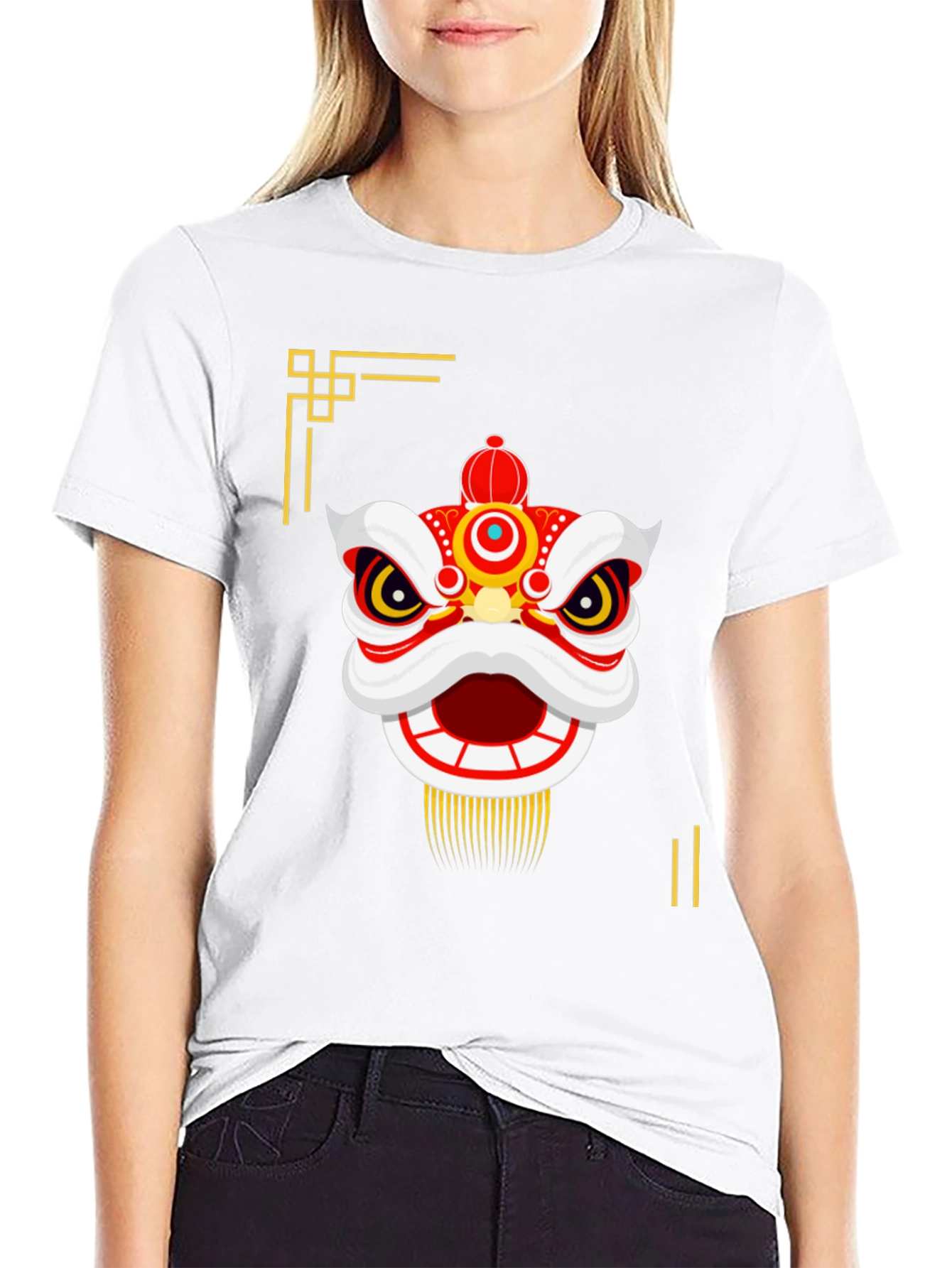 Chinese Lion Dance Graphic Tee - Black