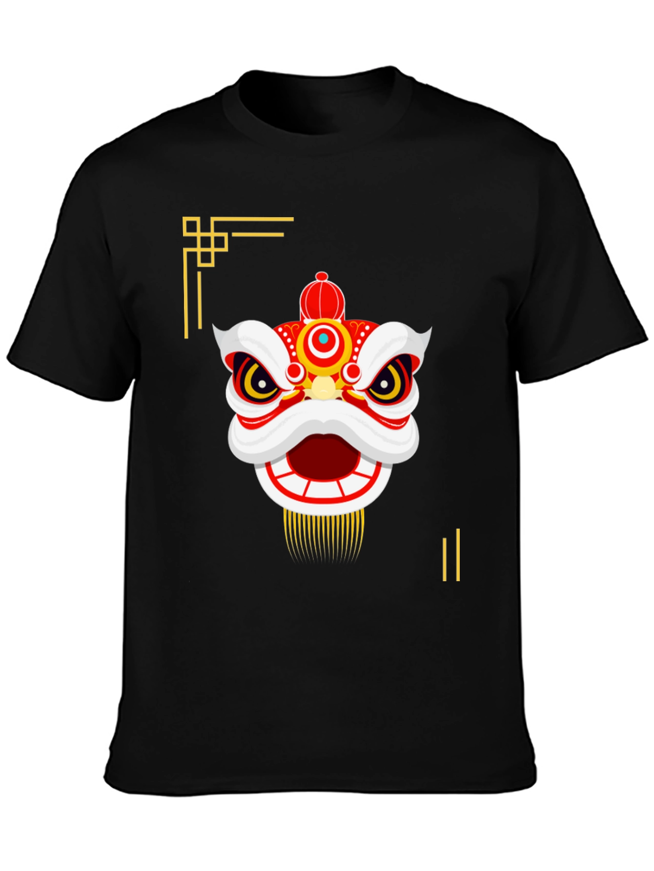 Chinese Lion Dance Graphic Tee - Black