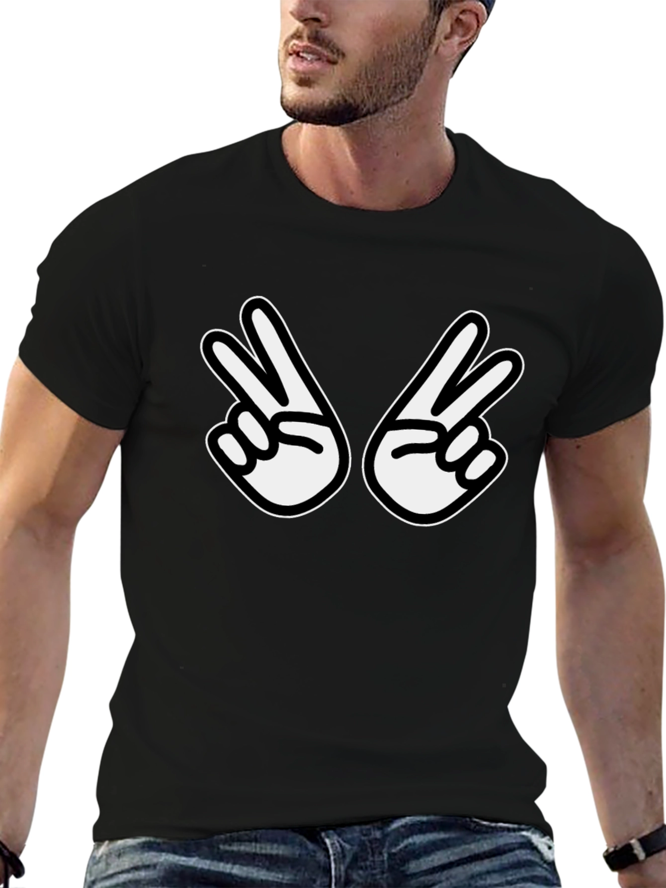 Peace Sign Graphic Tee - Casual Black T-Shirt
