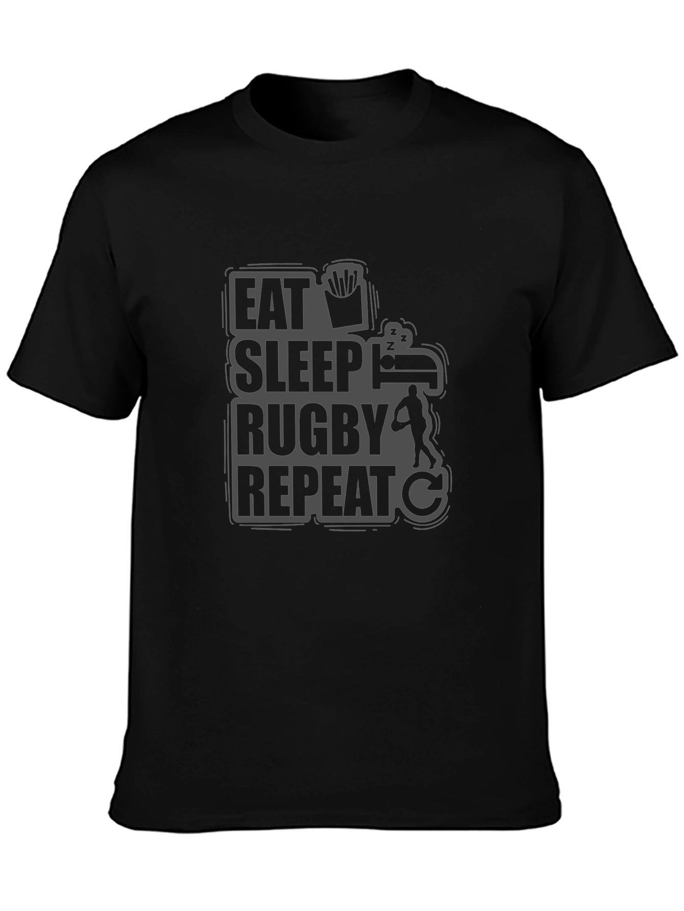 Eat Sleep Rugby Repeat Black Graphic T-Shirt