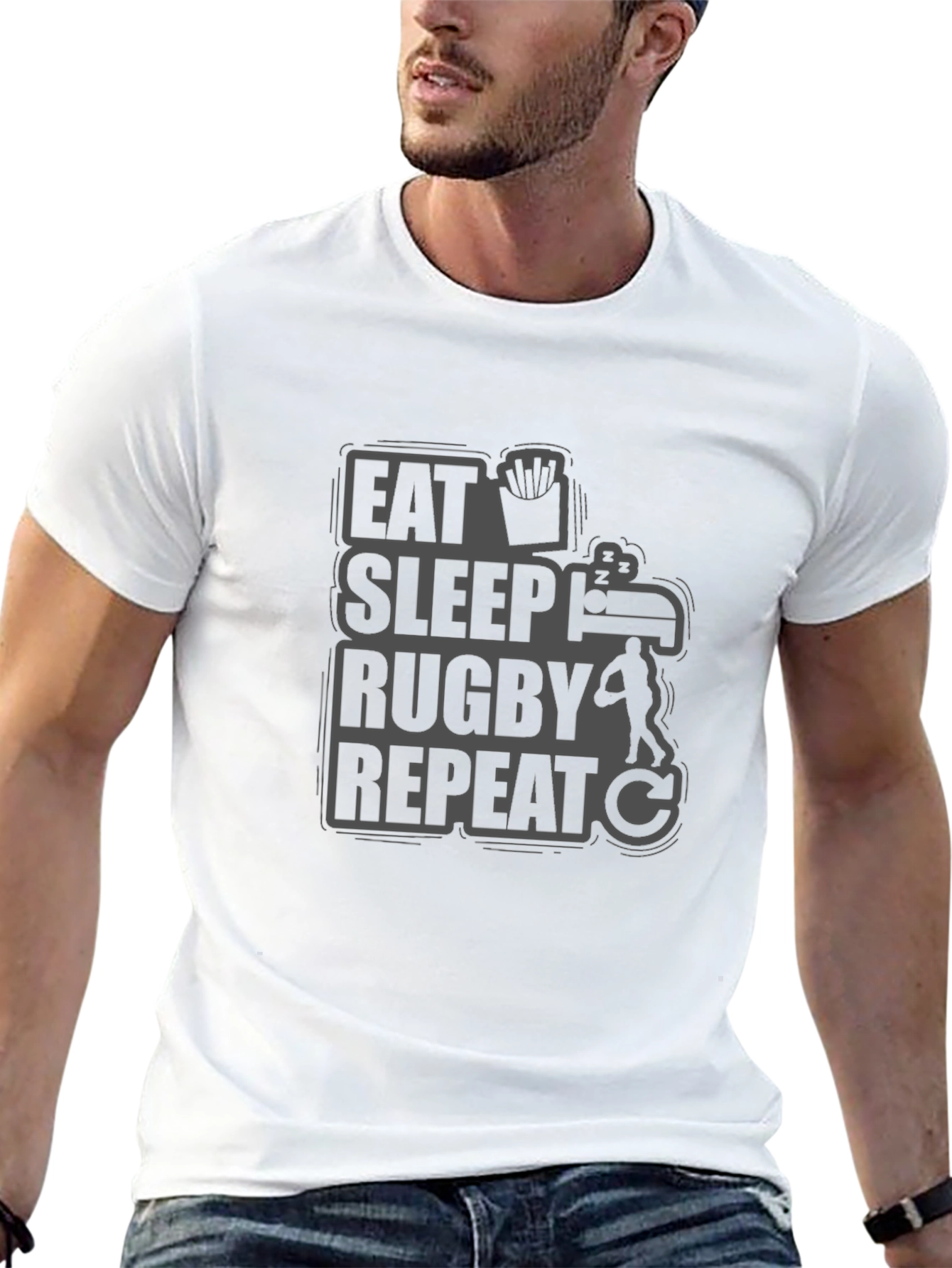 Eat Sleep Rugby Repeat Black Graphic T-Shirt