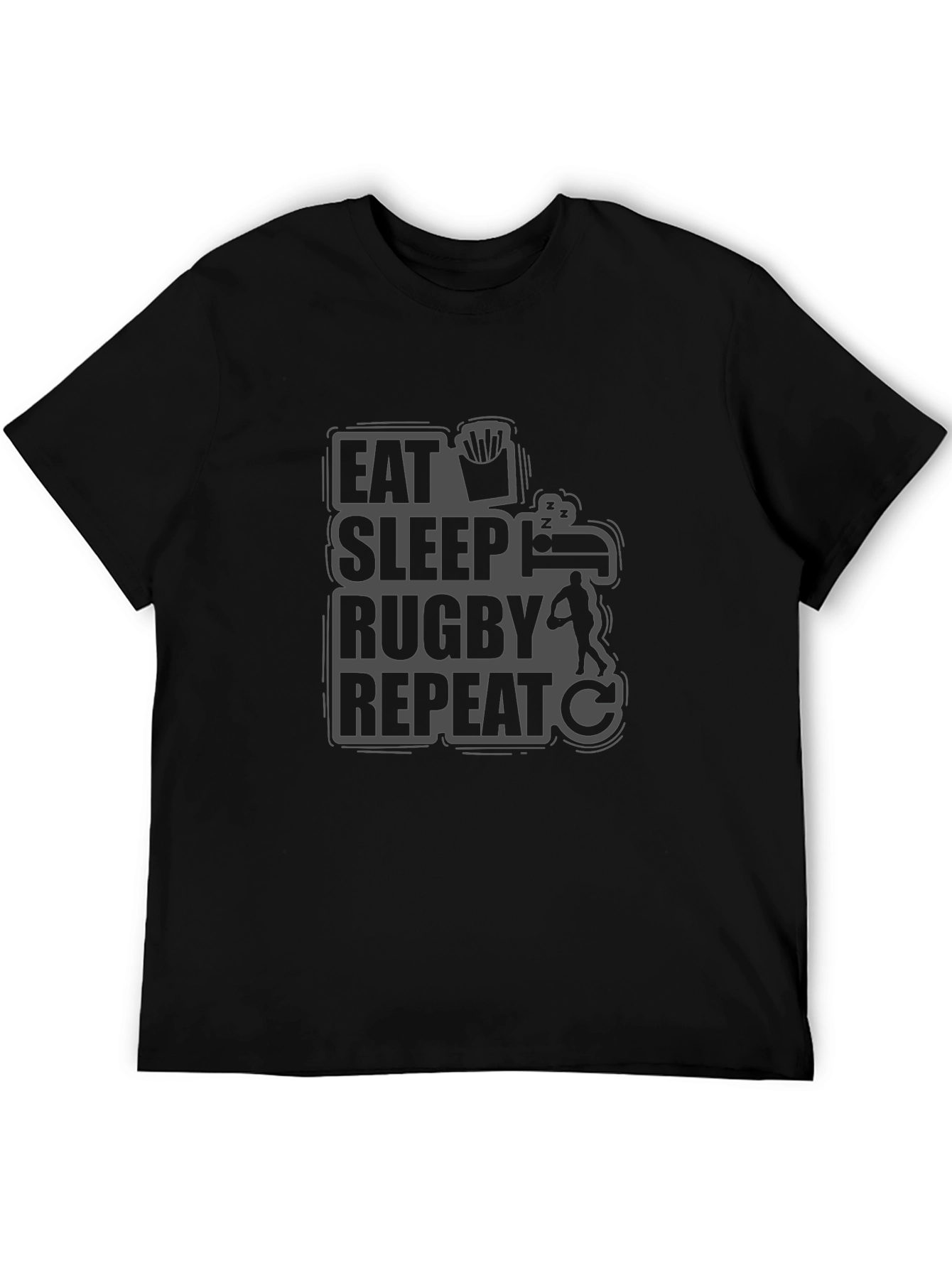 Eat Sleep Rugby Repeat Black Graphic T-Shirt