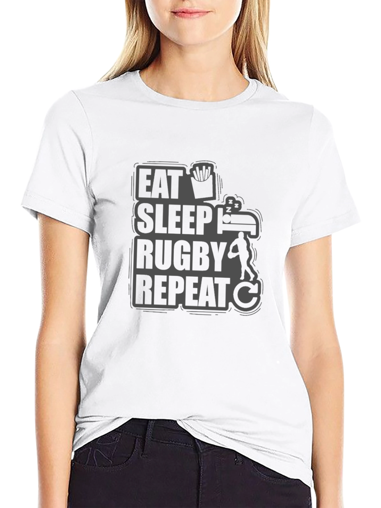 Eat Sleep Rugby Repeat Black Graphic T-Shirt
