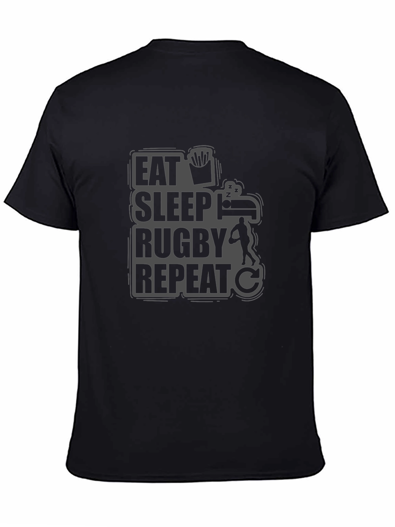 Eat Sleep Rugby Repeat Black Graphic T-Shirt