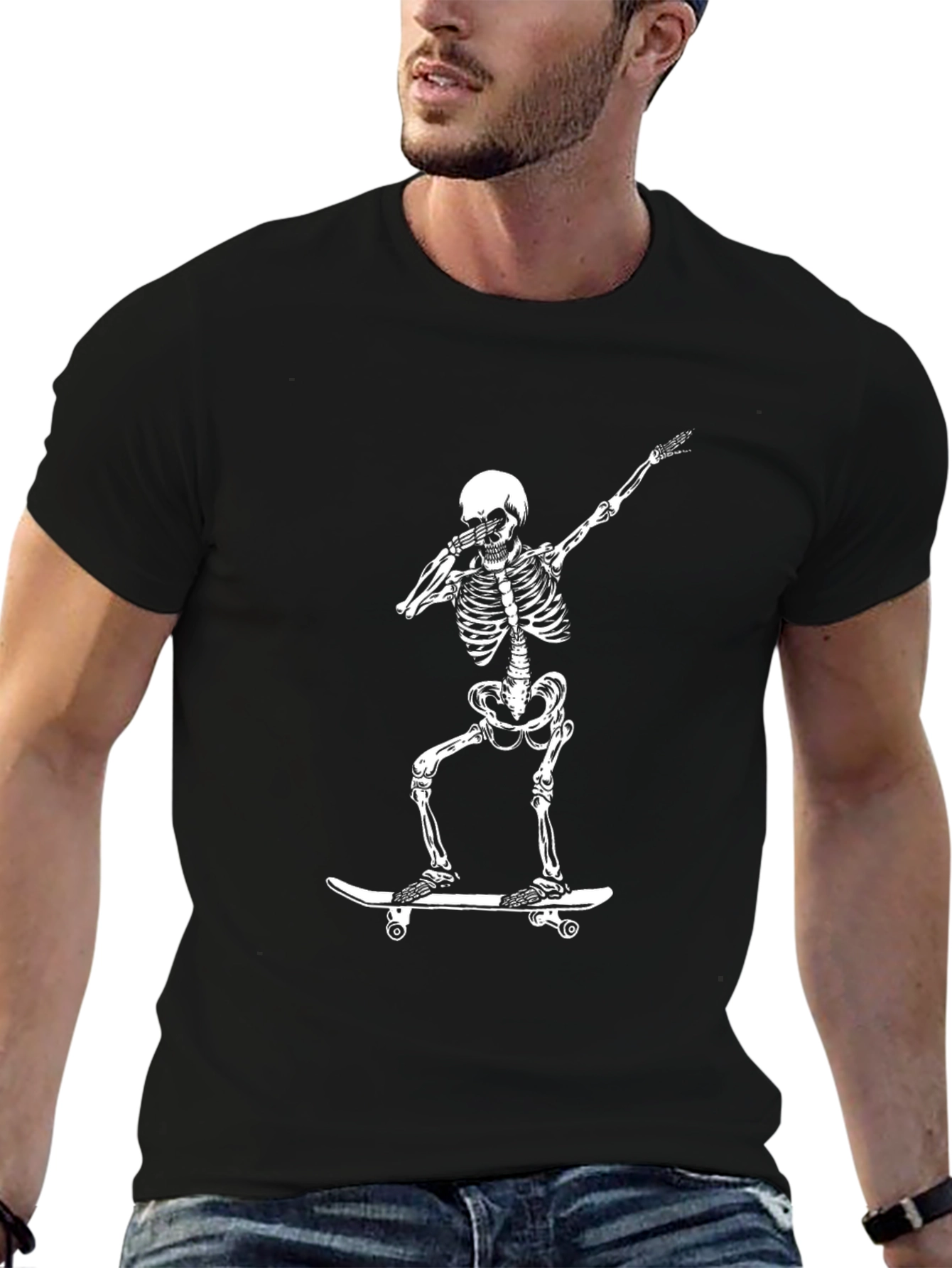 Skeleton Skateboarder Graphic Tee - Black