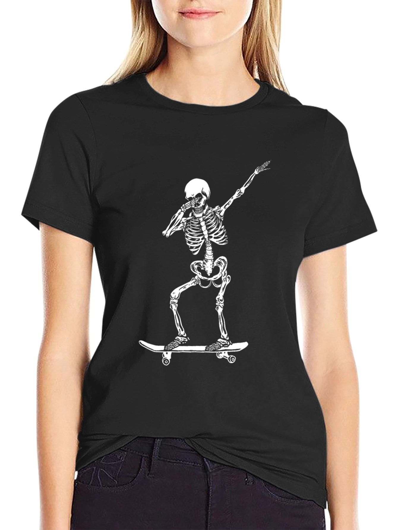 Skeleton Skateboarder Graphic Tee - Black