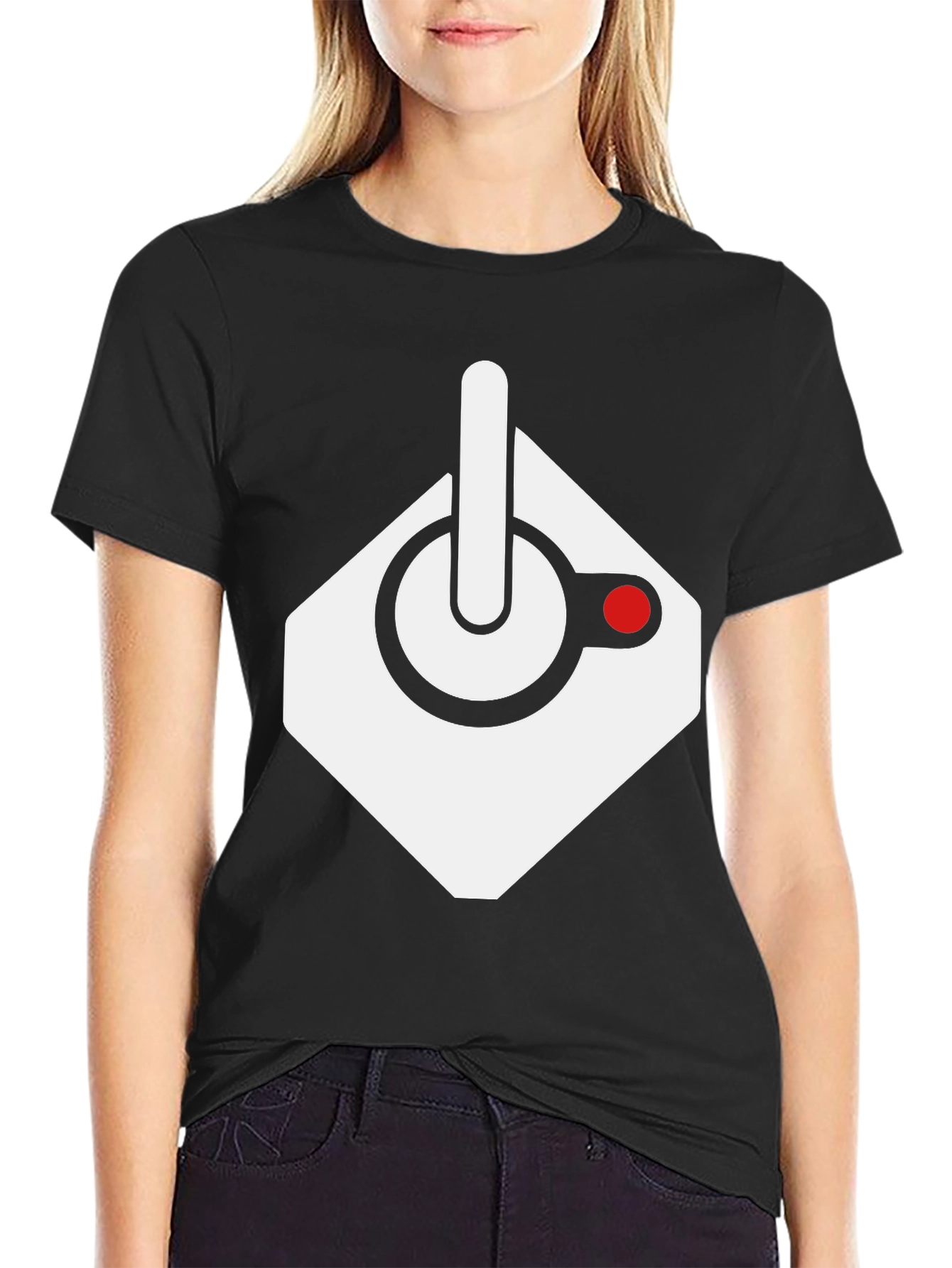Retro Gaming Console Joystick Graphic Tee - Black