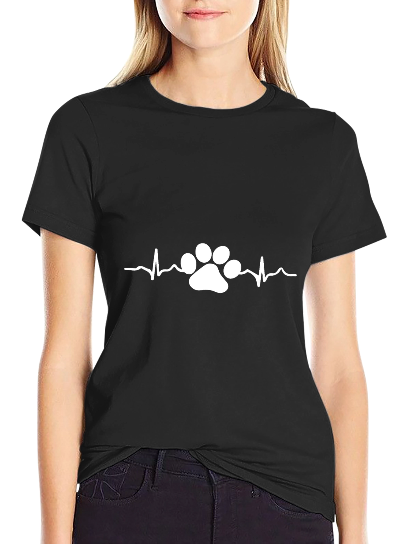 Heartbeat Paw Print Graphic Tee - Black