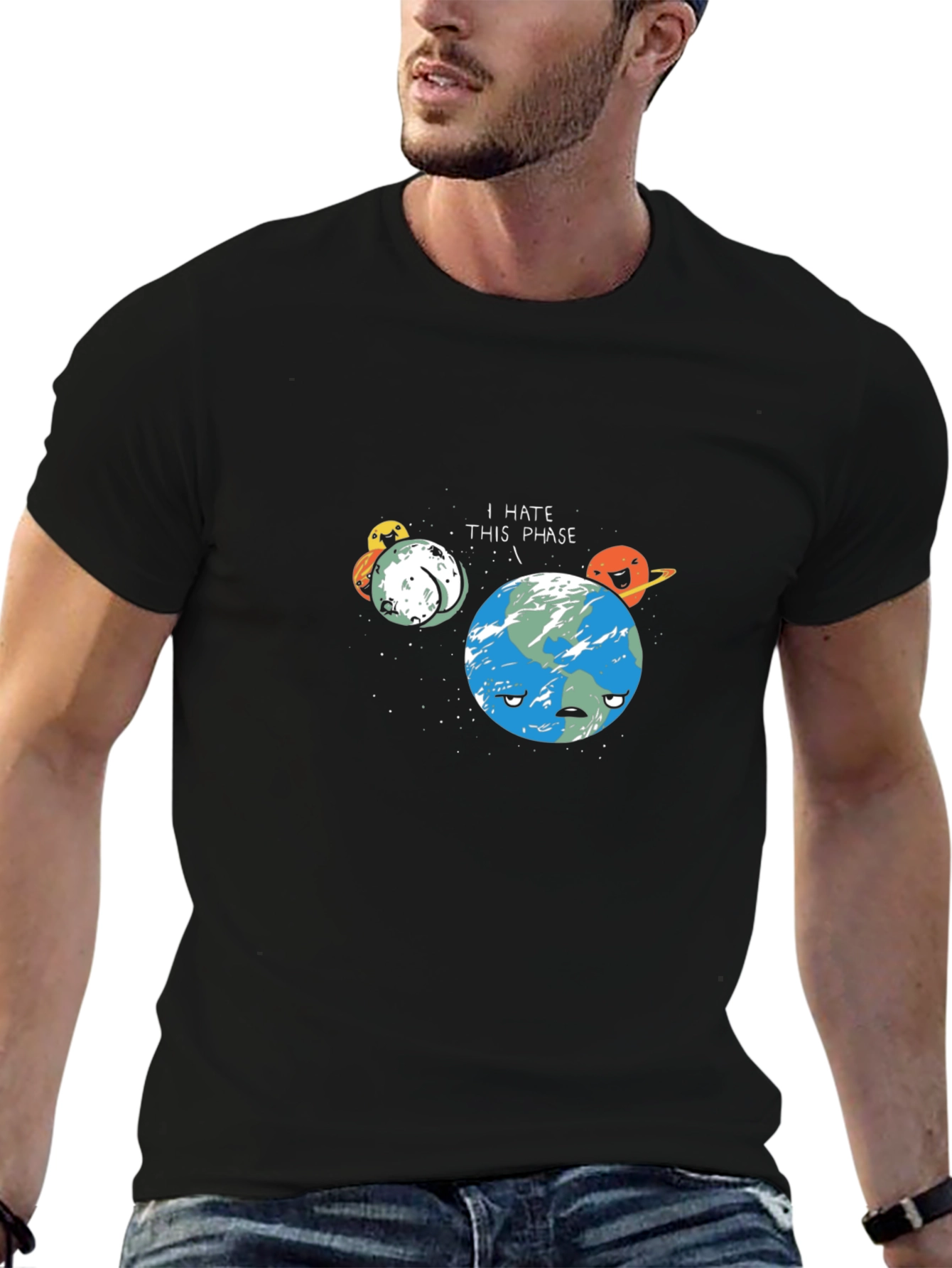 I Hate This Phase Funny Astronomy Black T-Shirt